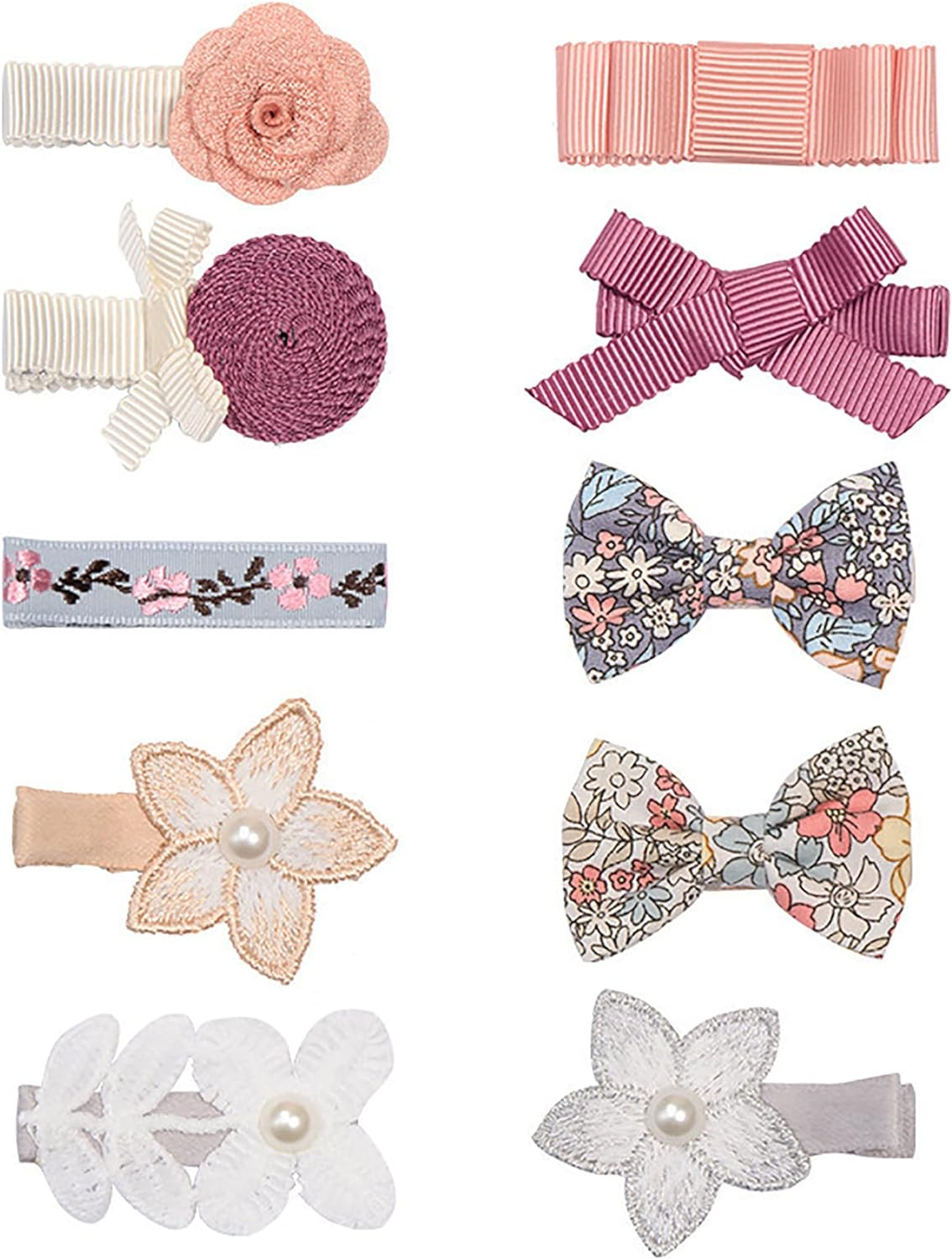 10Pcs Baby Girls Hair Clips Full Lined Alligator Clip Floral Bow Barrettes Handmade Hair Accessories for Newborn Infant Toddler Kids image number 1