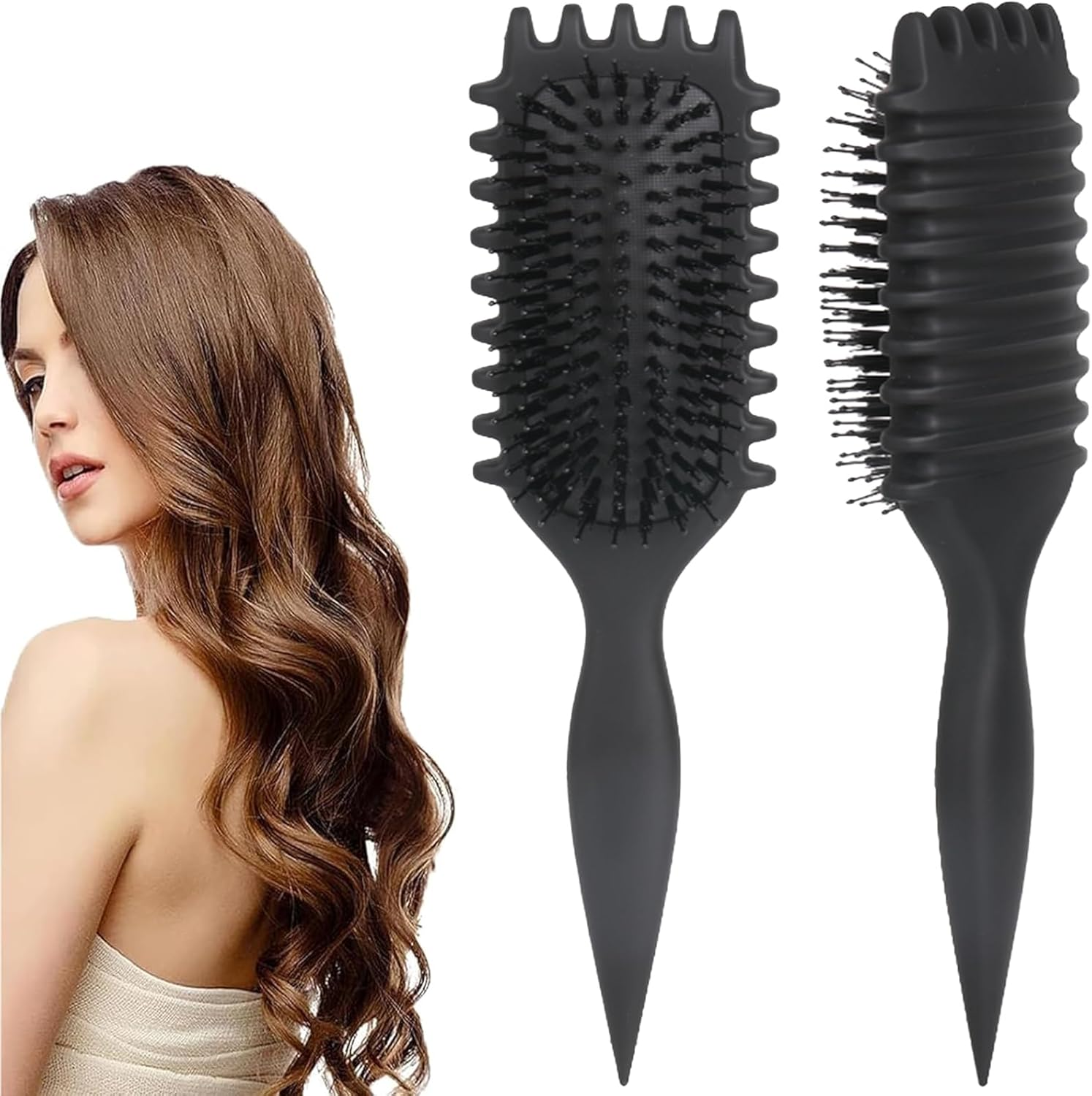 Curly Hair Brush: Bounce Hair Brush Less Pulling Styling Brush for Men and Women Boar Bristle Curl for Combing Detangling, Pink