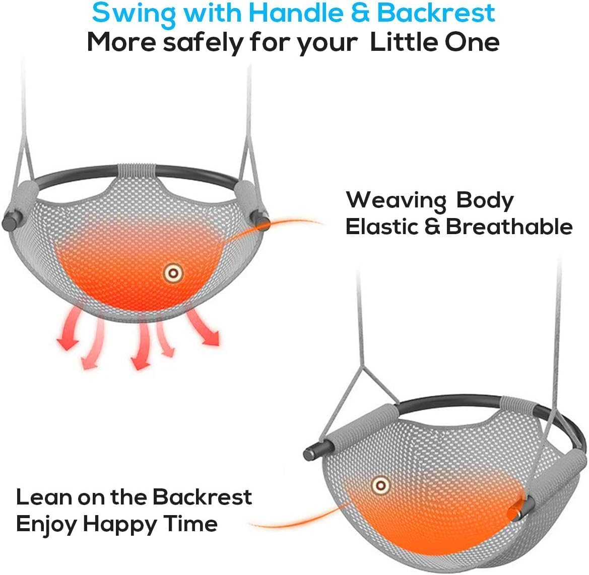 Kids Swing Seat, Hand-Knitting Toddler Swing, Swing Seat for Kids with Adjustable Ropes, Kids Tree Swing Porch Swing Rope Swing Seat, for Outdoor Indoor, Playground, Backyard (Orange) image number 5