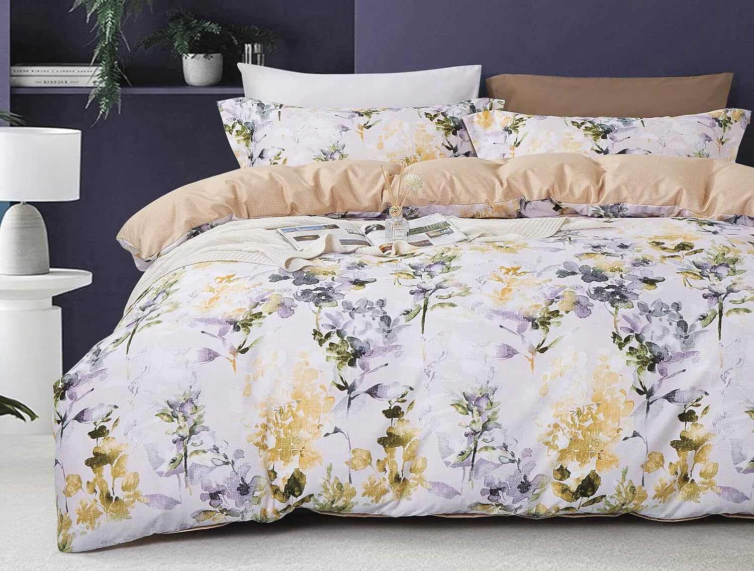 Luxton Leaf Floral Quilt Cover Set, Single Size 2Pcs Fenna Yellow Sage Flower Doona Cover Set (Single Size) image number 4