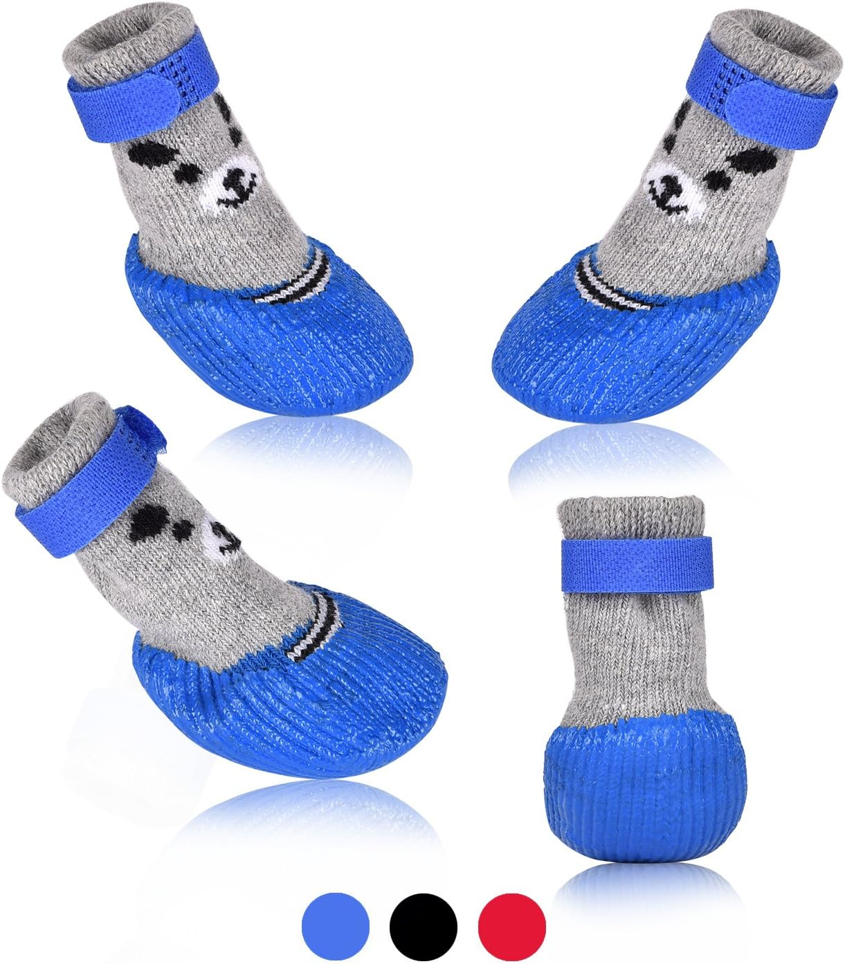 SMARTHING Dog Cat Boots Shoes Socks with Adjustable Waterproof Breathable and Anti-Slip Sole All Weather Protect Paws(Only for Tiny Dog) (L, Blue)