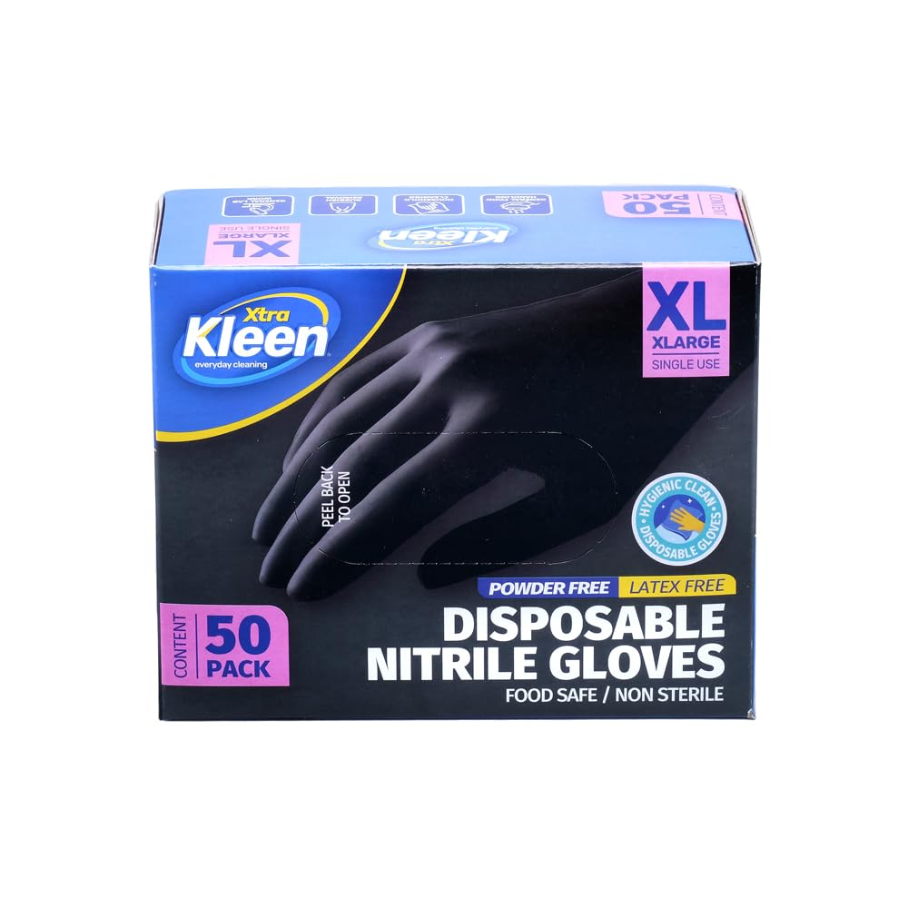 Nitrile Powder Free Disposable Gloves, Black, X-Large (Pack of 50) image number 4