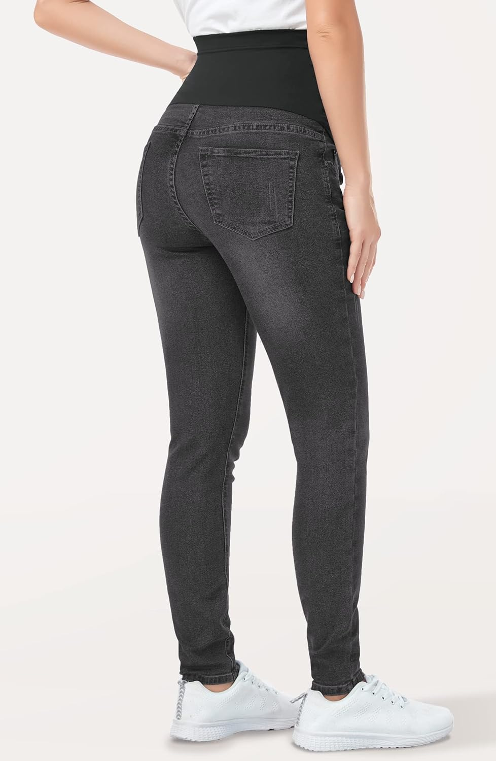 PACBREEZE Women'S Maternity Jeans over Belly Skinny Stretchy Denim Pants Comfy Slim Pregnancy Pants (Wash Black, Large), Black image number 2