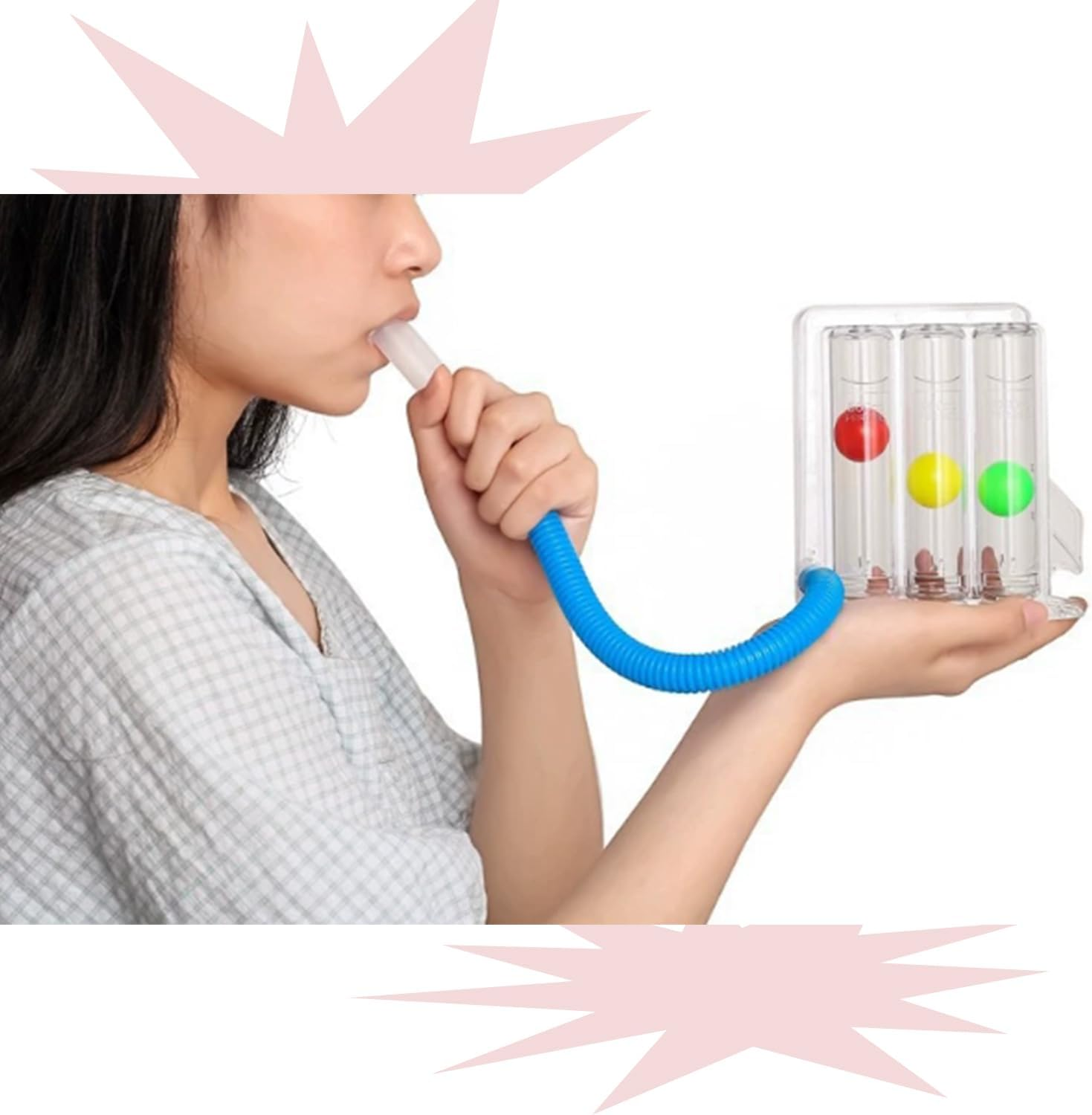 Roczential 1 Piece Lung Trainer, Natural Breathing Exerciser Trainer, Washable 3-Ball Incentive Spirometer for Inspiratory Breathing Function, Breathing Measurement Device with Handle image number 1