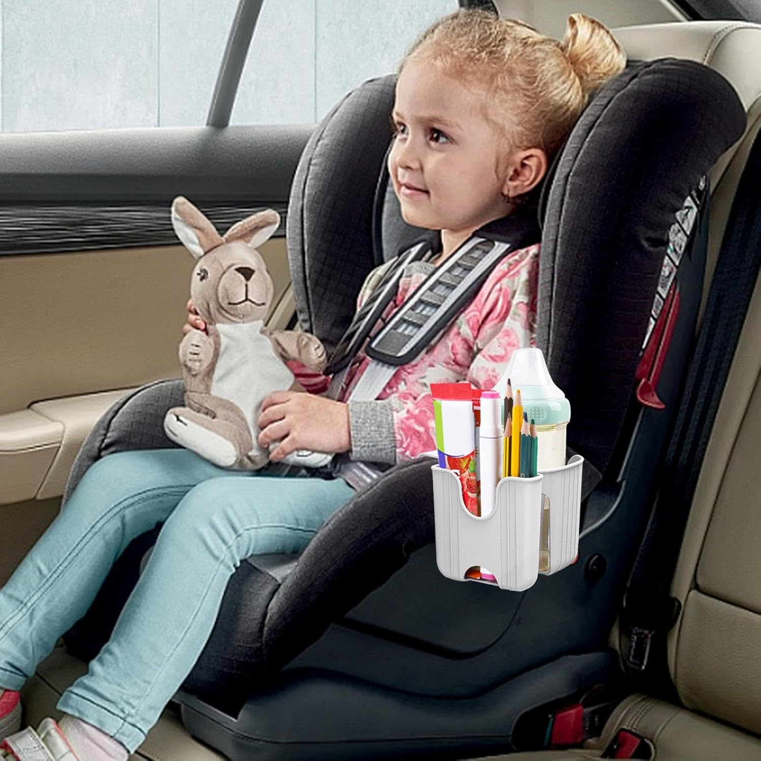 Car Seat Cup Holder - Child Car Seat Cup Organizer Holder, Adjustable Base Auto Storage Tool | Baby Stroller Cup Holer Wheelchair Cup Holder, Multi-Functional Cup Holder for Car Seat Rack Accessories image number 6