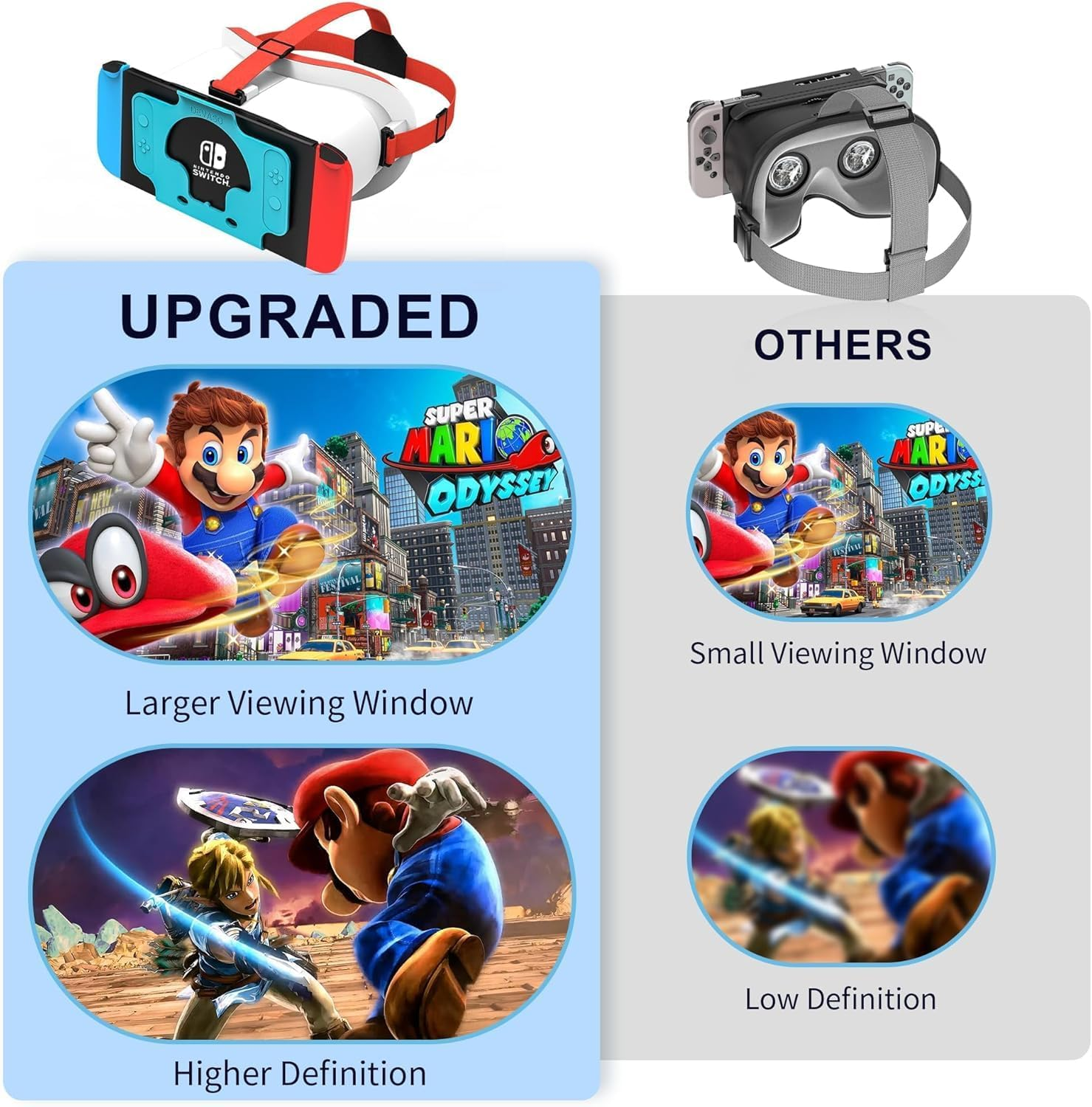 VR Headset for Switch and OLED, Upgraded Virtual Reality VR Glasses with Adjustable HD Lenses Comfortable Head Strap, 3D Goggles for Nintendo OLED VR Games (White+Red) - White+Red image number 6