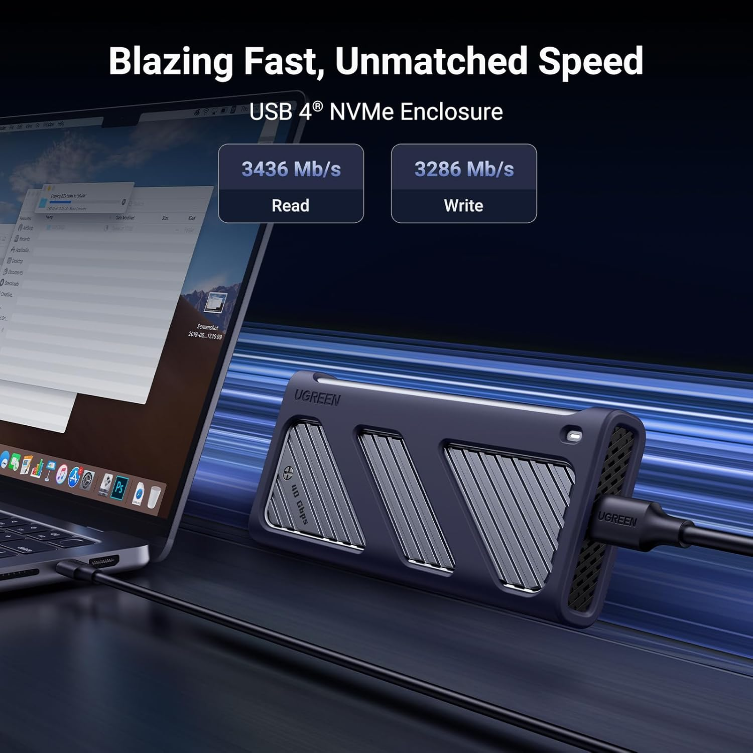 UGREEN 40Gbps M.2 Nvme Enclosure with Cooling Fan, Anti-Drop Aluminum Shell, Support UASP & Trim, Compatible with M and M&B Key and Size in 2230/2242/2260/2280 Ssds image number 2