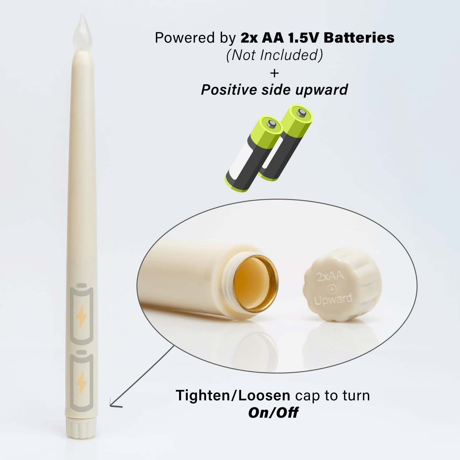 Wyzworks Set of 12, 11" LED Flameless Ivory Real Wax Taper Flickering Candles Lights, Battery Operated Candlesticks for Holiday Christmas Valentine Menorah Candelabra Home Wedding Window D&eacute;cor image number 2