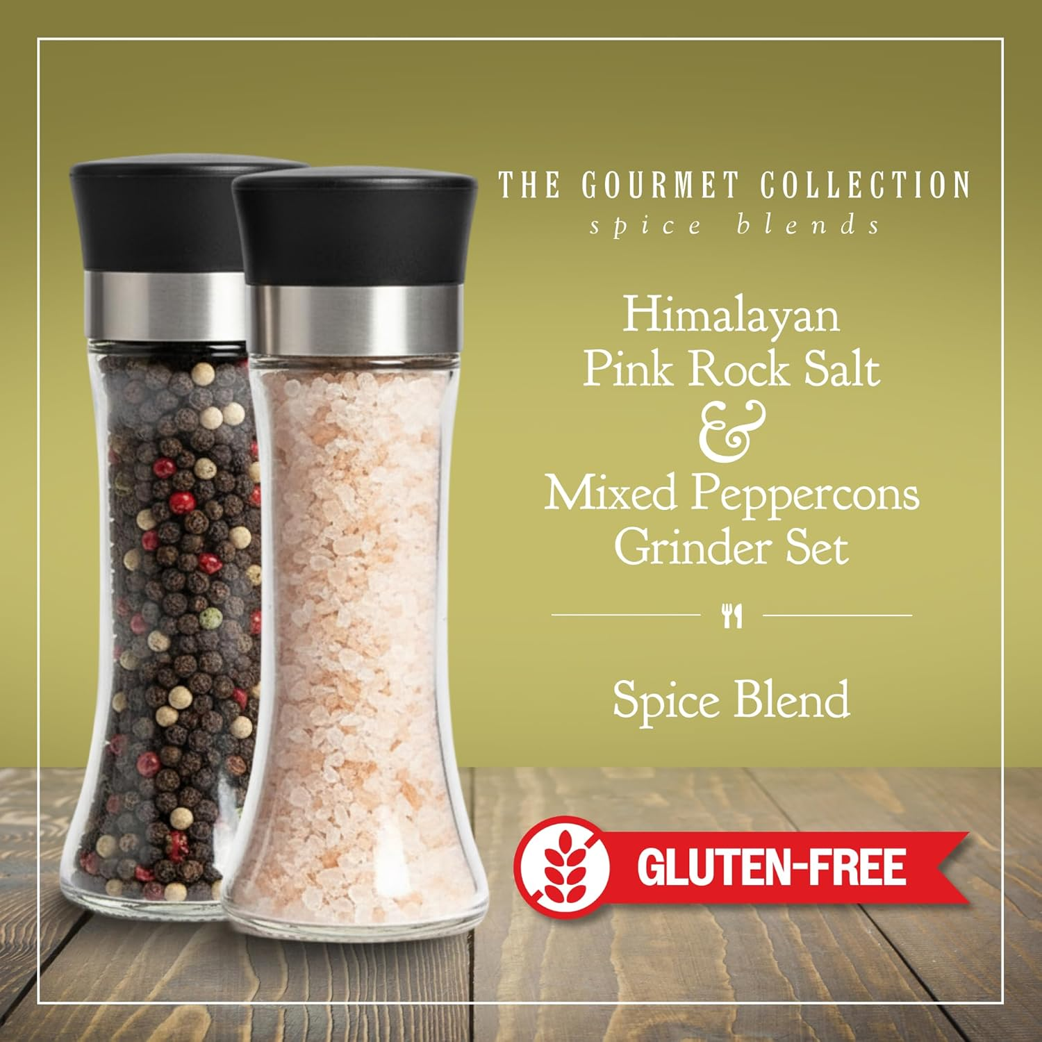 The Gourmet Collection Salt and Pepper Twin Pack Seasoning &ndash; 200G Salt & 90G Pepper, Refillable Spice Grinders for Cooking, BBQ Seasoning & Kitchen Use