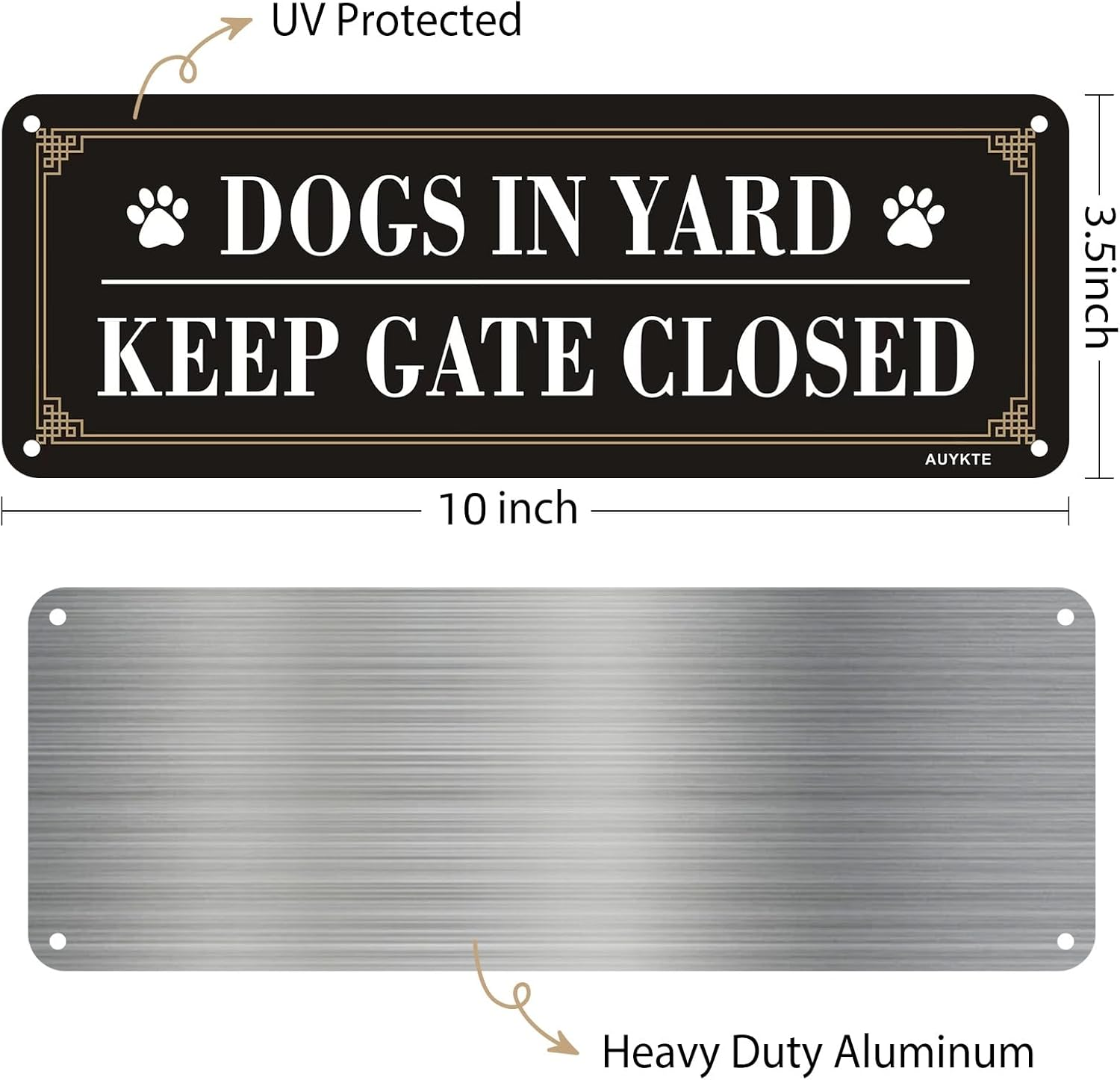 4 Pack Dogs in Yard Please Close Gate Sign, 10X3.5 Inches Aluminum Reflective Metal Sign, Keep Gate Closed Sign, Waterproof, Easy Mounting ﻿ image number 1