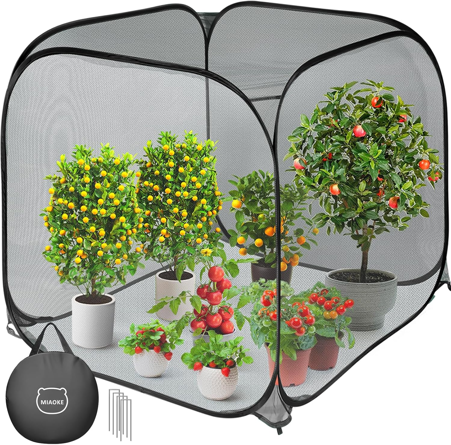 MIAOKE Pop up Mesh Plant Cover, 90&times;90X97 Cm No Build Garden Netting Protection against Insects, Raised Bed Cover for Barrier against Insects for Vegetable Plant Fruit Animals