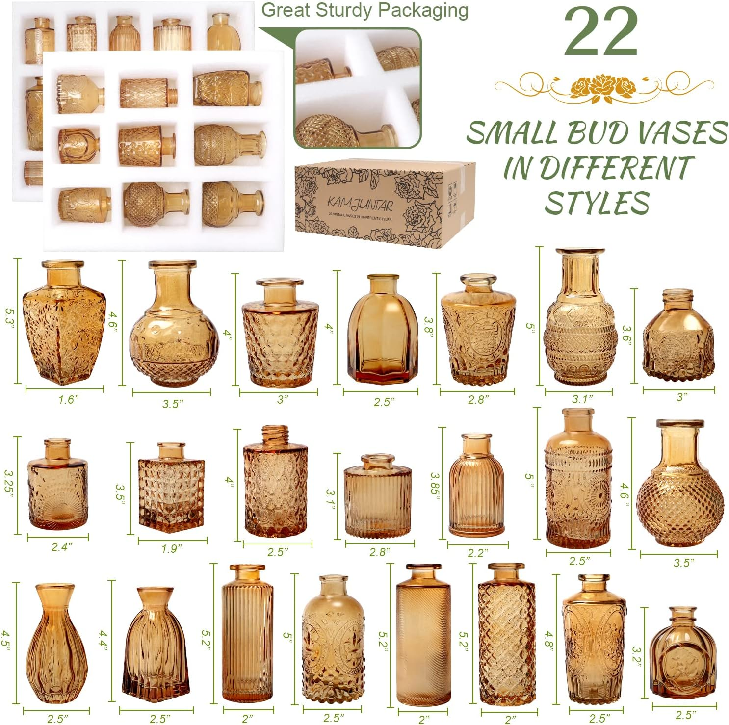 Amber Glass Bud Vase Set of 22, Small Vases for Flowers, Clear Glass Vases for Centerpieces, Mini Bud Vases in Bulk Rustic Wedding Decorations, Centerpieces, Vintage Look Home Table Flower Decor image number 6