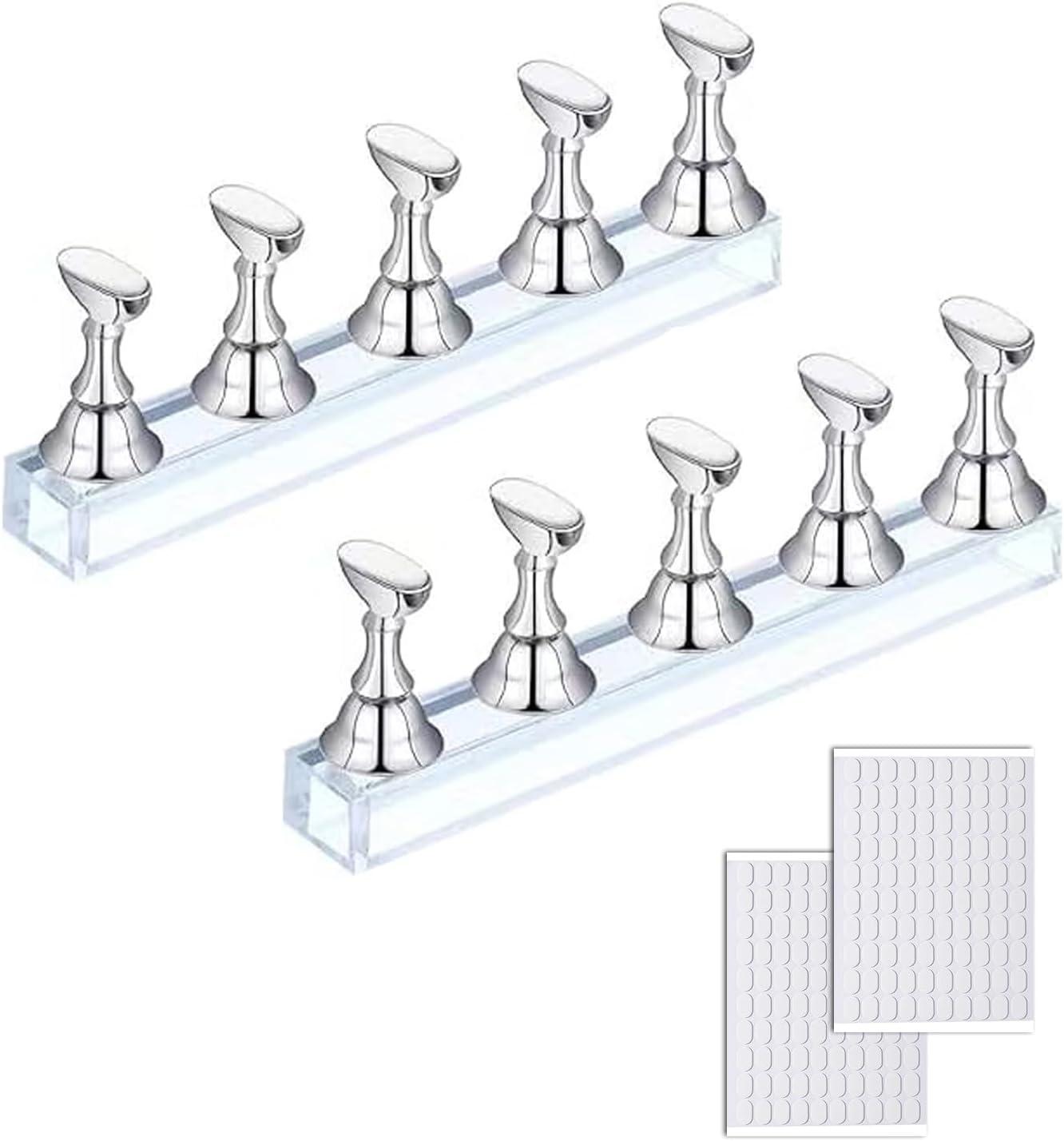 Pack of 2 Nail Stands, Acrylic Nail Practice Stand, Magnetic Nail Tips Holder, Fingernail DIY Nail Art Stand for False Nail Tip, Manicure Tool, Salon (Silver)