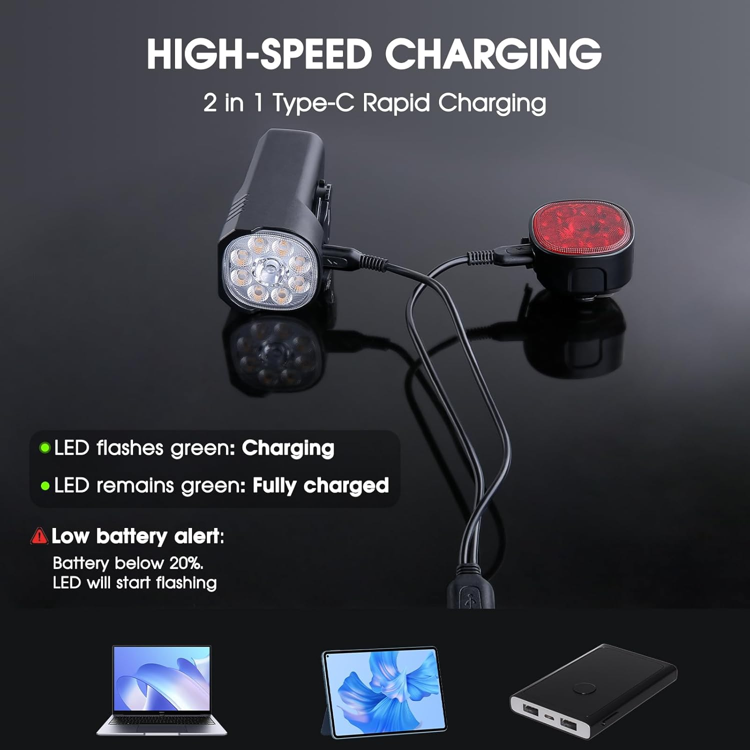 EDDIMENS Bike Lights Front and Back, Super Bright Bicycle Lights USB Rechargeable, 8+7 Lighting Modes, Fast Charging, IP65 Waterproof Bike Light Set for Night Riding, Camping, Mountain, Road image number 1