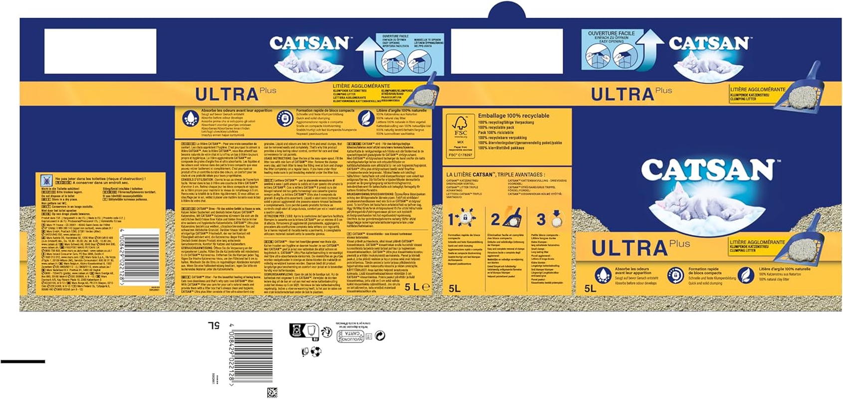 CATSAN Ultra plus Fine Natural Clay Grain Cat Litter - 1 X 5 Litre