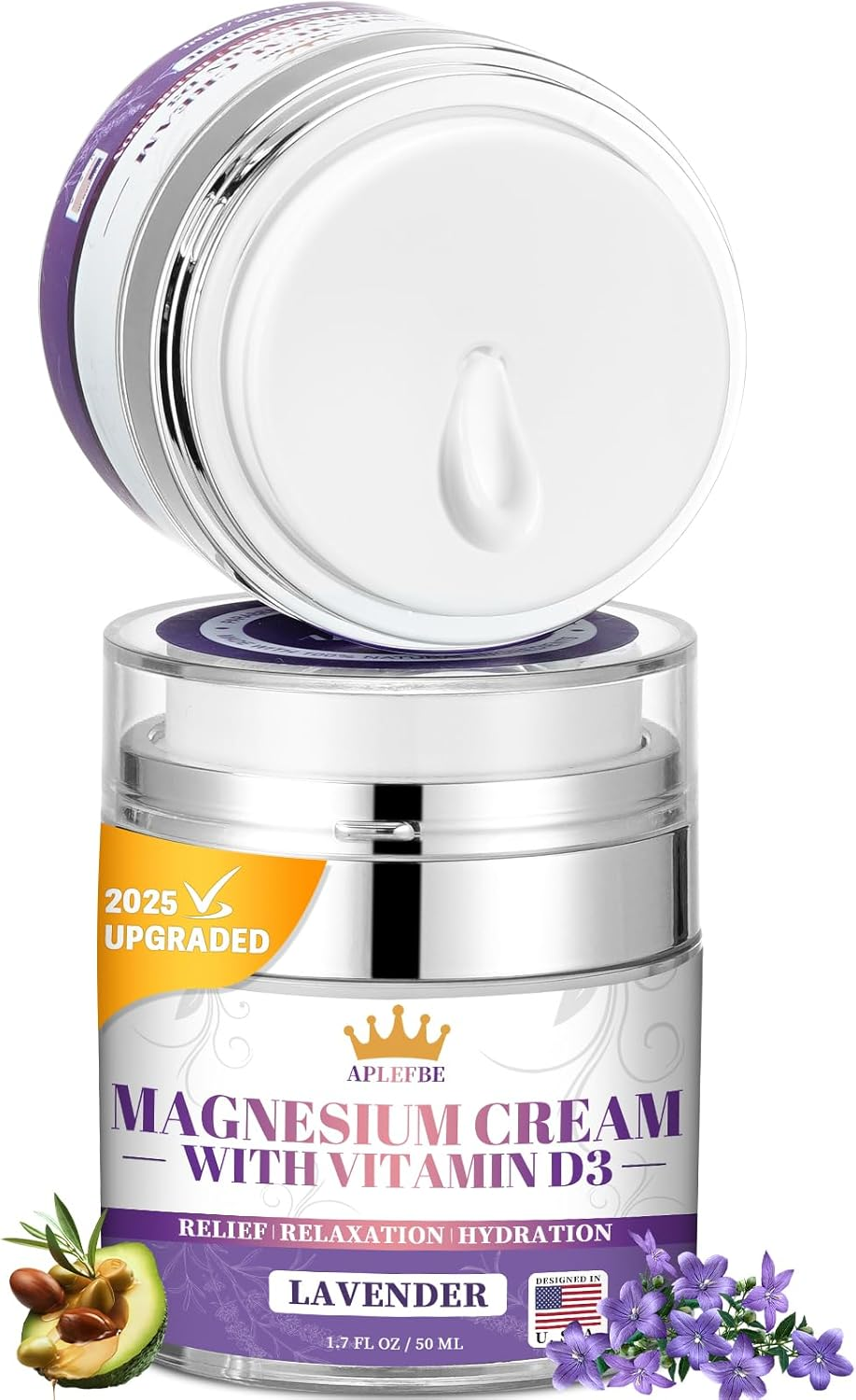 5-In-1 Magnesium Cream Lotion, Moisturizing & Hydrating with Lavender, Vitamin D3, Chamomile - Suitable for Kids & Adults, All Skin Types (1.7 FL OZ) image number 4