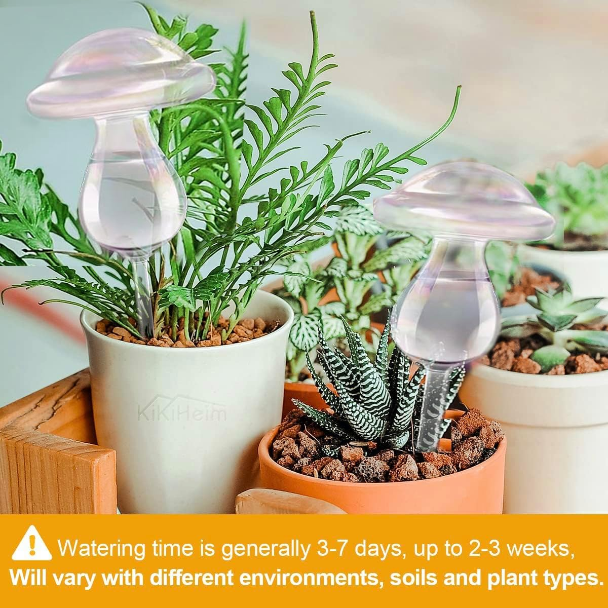 E-Feilai Hight-Class Texture Mushroom Plant Waterer for Gift, Automatic Irrigation Device for Vacations,Glass Watering Globe,Plant Self-Watering Spikes Stakes for Indoor Outdoor Plants (2, Colorful) - 4, Clear image number 4