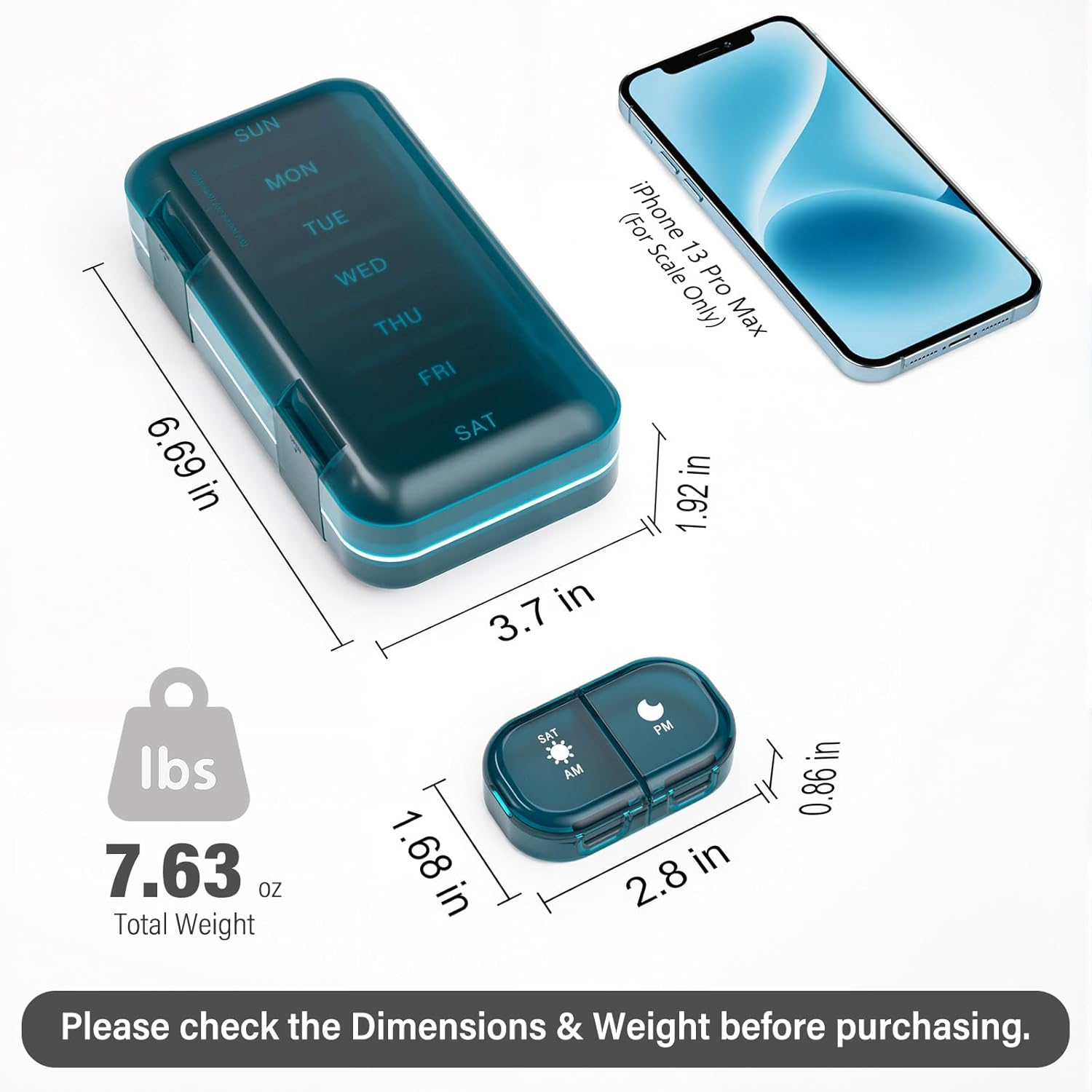 Vikie Weekly Pill Organizer 2 Times a Day with AM PM Sections, Bpa-Free, Portable & Moisture-Proof for Pills, Vitamins, Supplements (2X7 Blue) image number 4