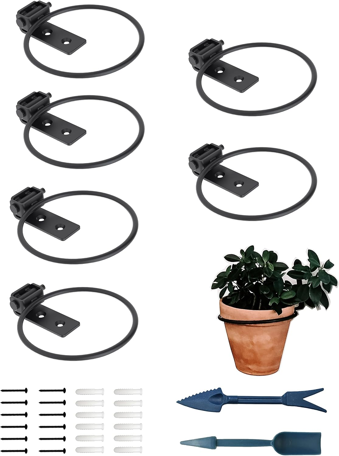6 Inch Foldable Flower Pot Holder Ring for Wall Mount &ndash; Heavy Duty Metal round Planter Hooks Hangers - Fence Pot Plant Holders Hanging Bracket for Outdoor Indoor (6 Inch 6 Pack) image number 4