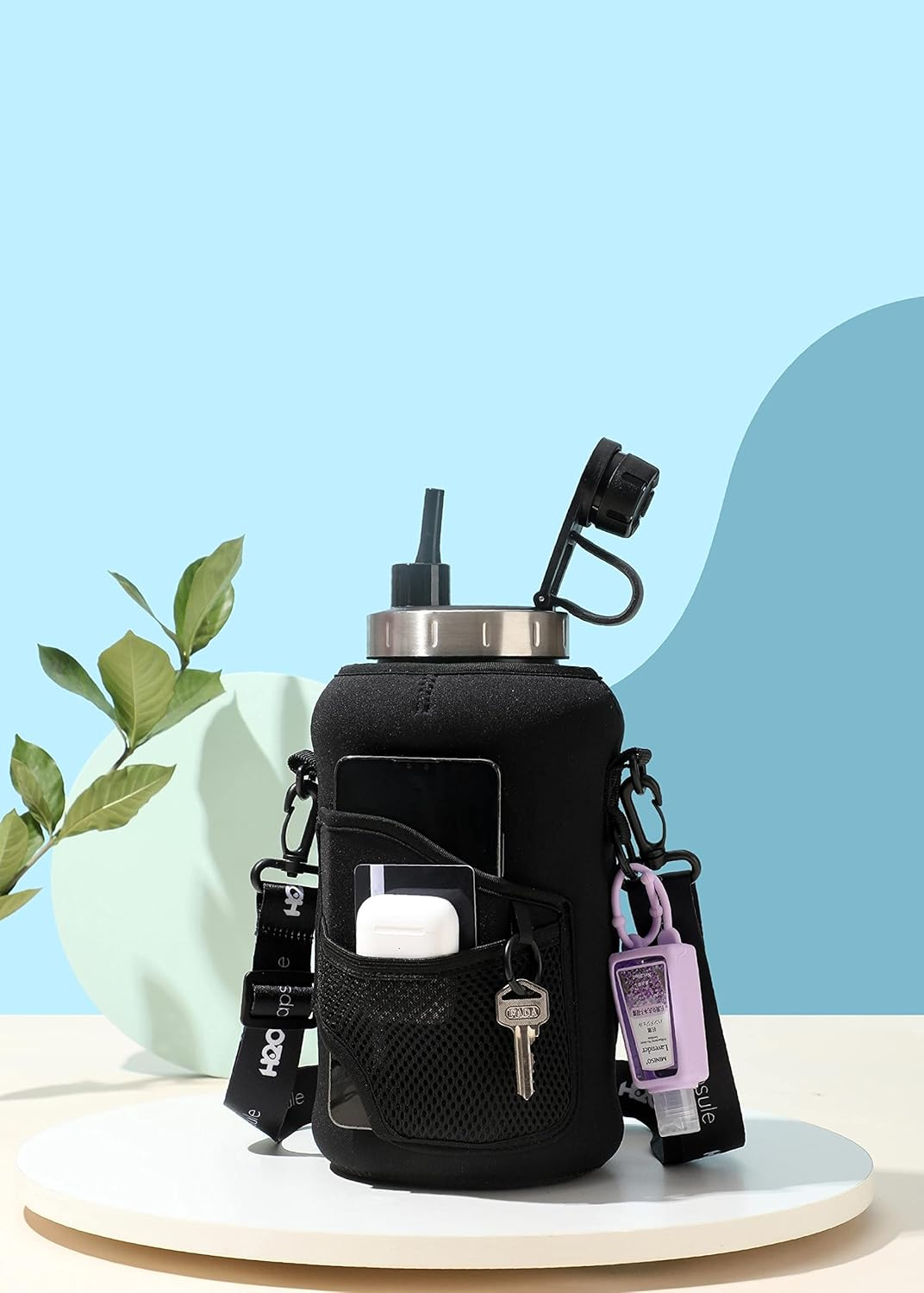 H2O Capsule 2.2L Half Gallon Wide Mouth Water Bottle with Storage Sleeve and Removable Straw - Hydration Tracker Jug with Measurements Marked &ndash; Shatterproof Bpa-Free, Jet Black - Check Mate image number 4