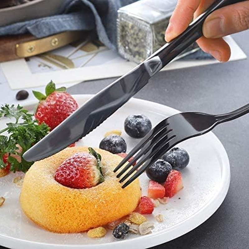 Portable Utensils Dinnerware Set, Travel Camping Cutlery Set - Including Knife Fork Spoon Chopsticks Cleaning Brush Straws Portable Case, 8 Piece Stainless Steel Flatware (Black Cutlery) image number 3