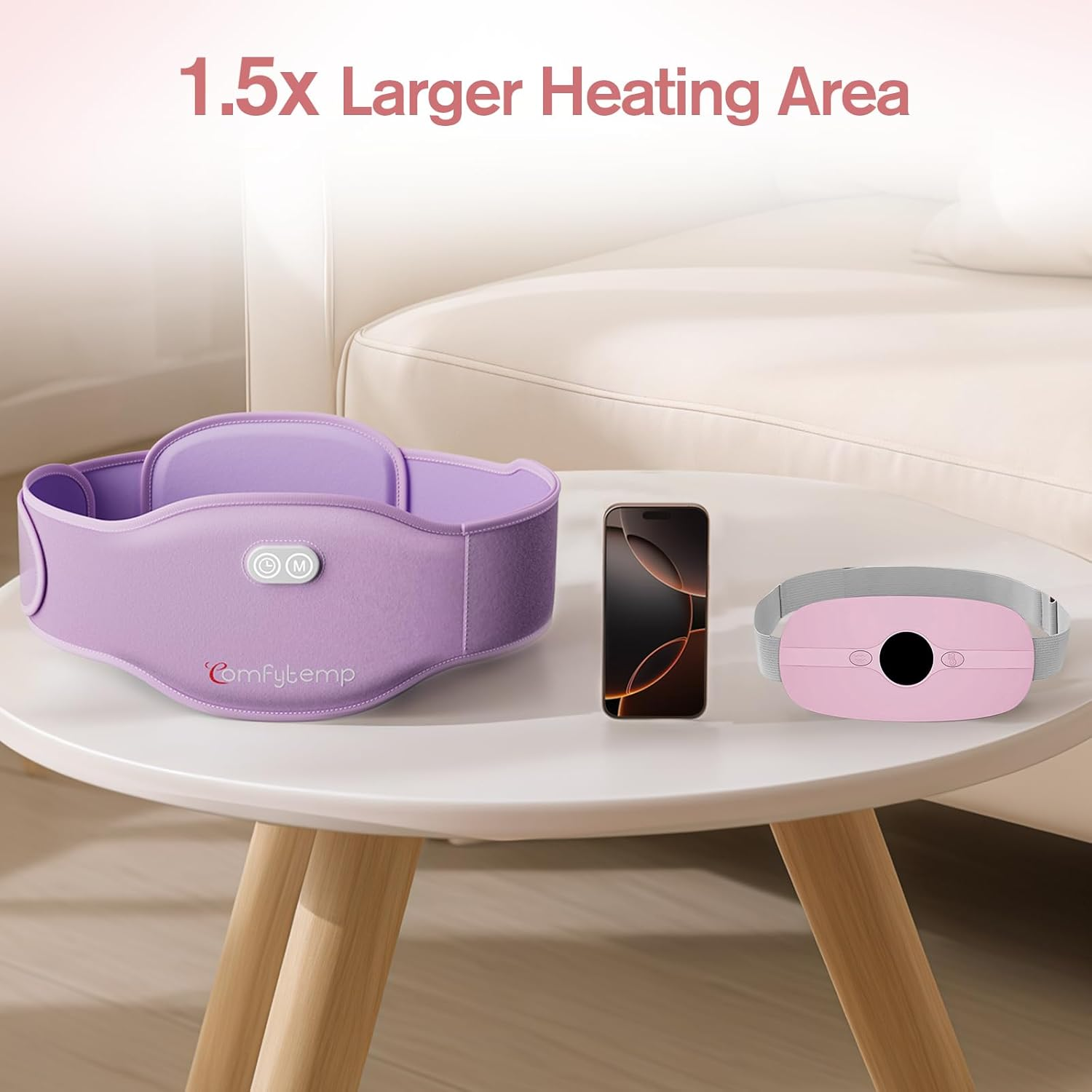 Comfytemp Portable Belly and Back Heating Pad for Period Pain Relief, 5000Mah, 3 Timer 3 Heat, Cordless Dual-Zone Menstrual Period Belt, Fast Back or Belly Heating, Present for Women Girl Mom image number 3