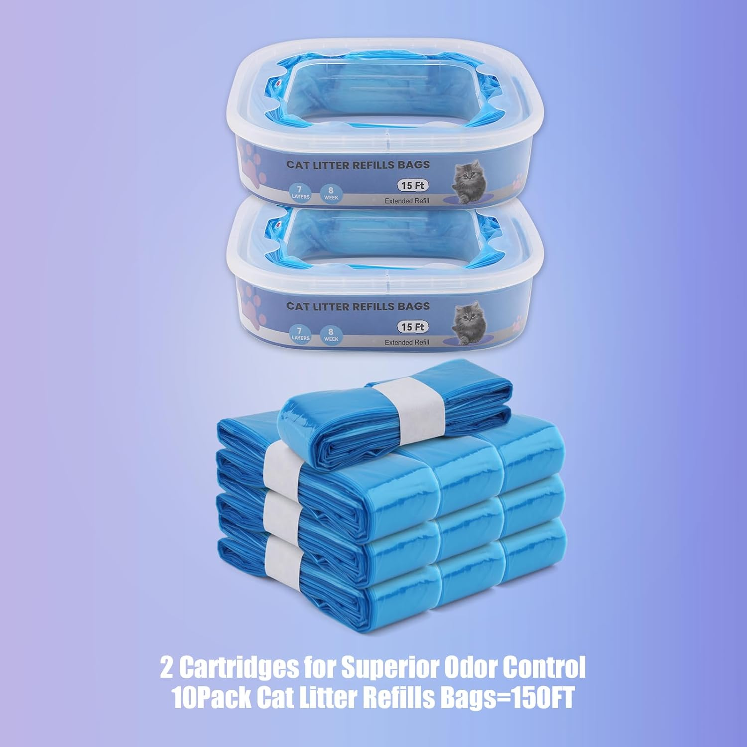 Pack of 10 Refill Films for Litter Genie Standard, Plus, XL, Style, Cat Litter Refill Bag, Waste Bag, 100% Odour Protection image number 3