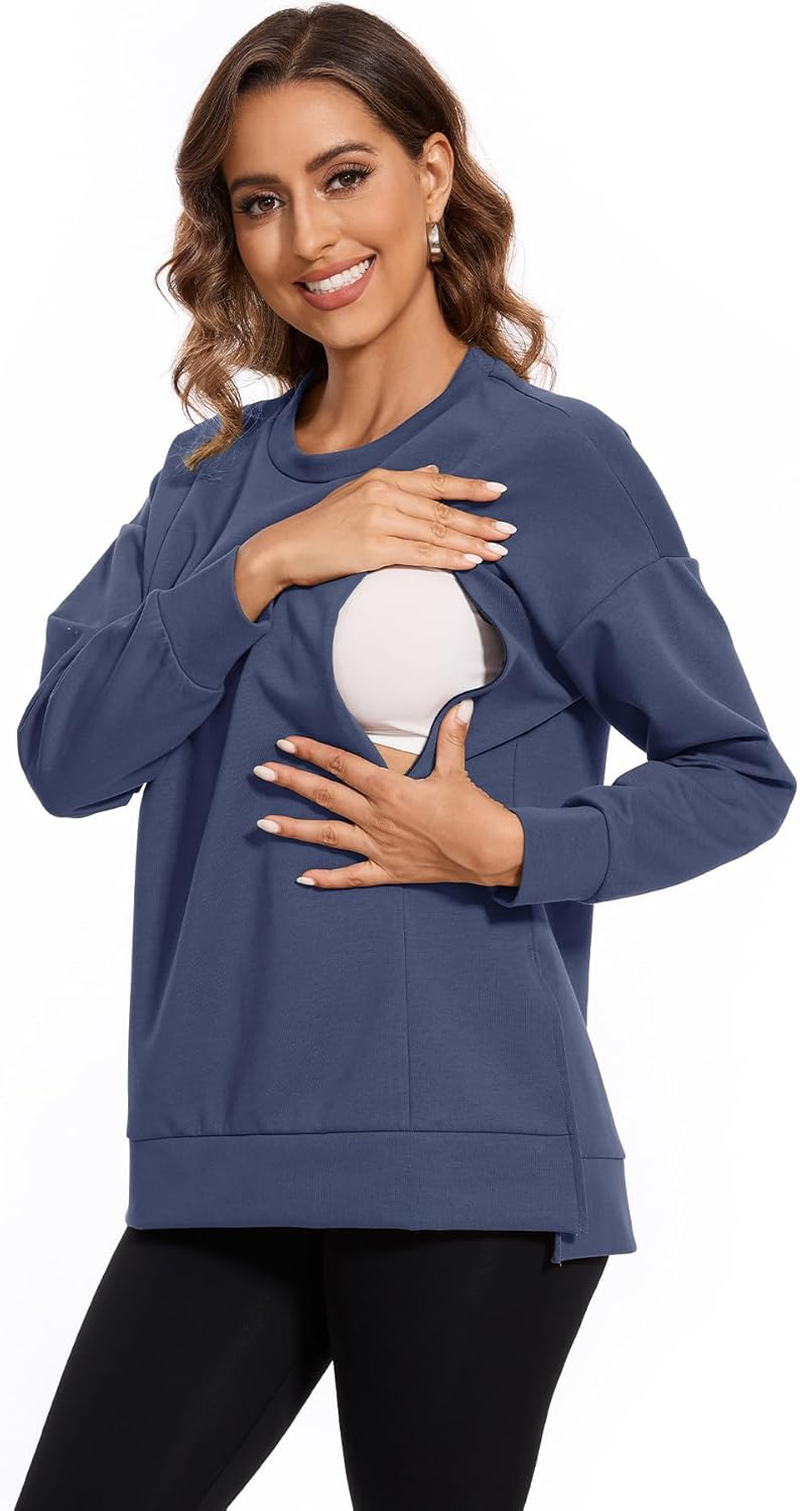 Smallshow Women'S Nursing Tops Sweatshirt Long Sleeve Side Split Breastfeeding Shirt image number 6