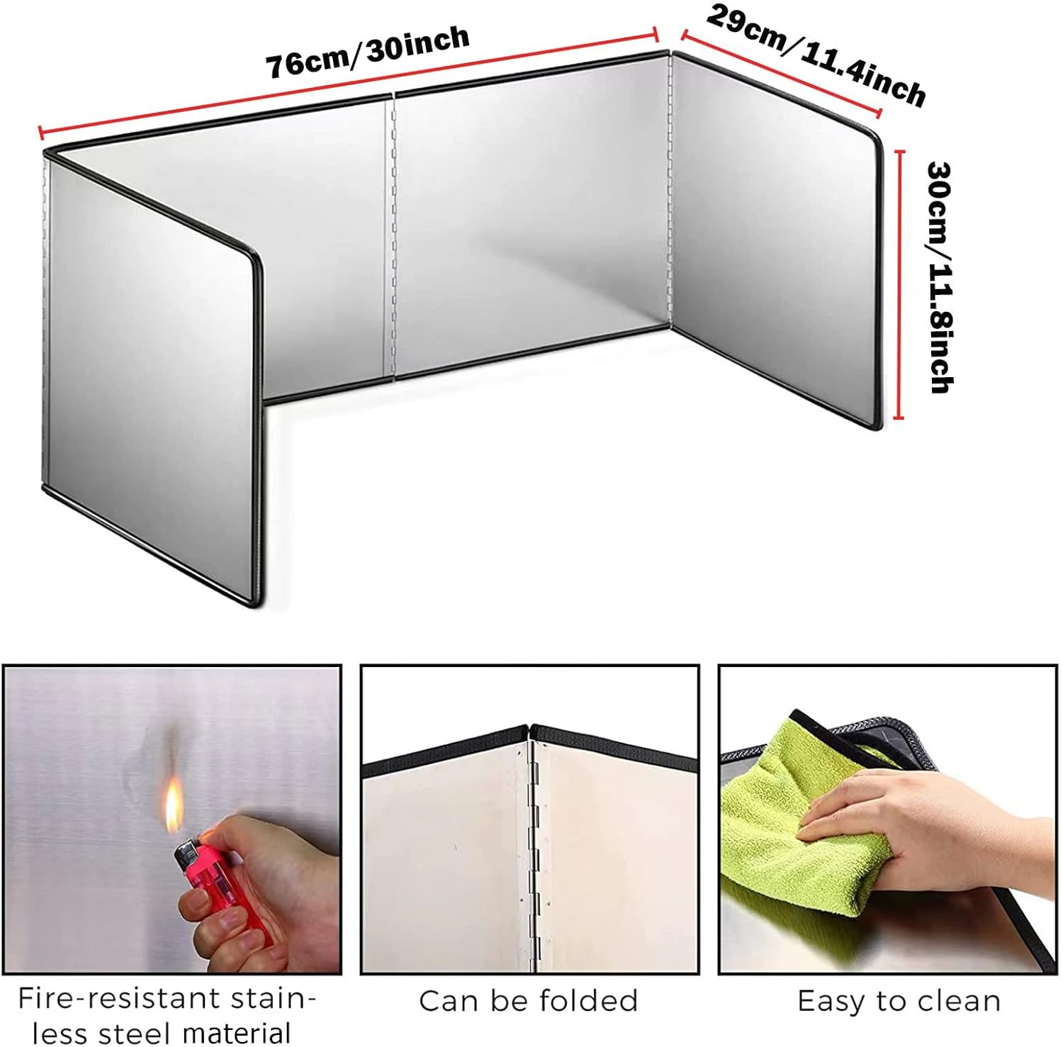 4 Sided Splatter Guard, Foldable Stainless Steel Oil Splatter Shield Guard Grease Splatter Screen, anti Splatter Sheet Oil Splatter Proof Baffle Splatter Guard Stove image number 3