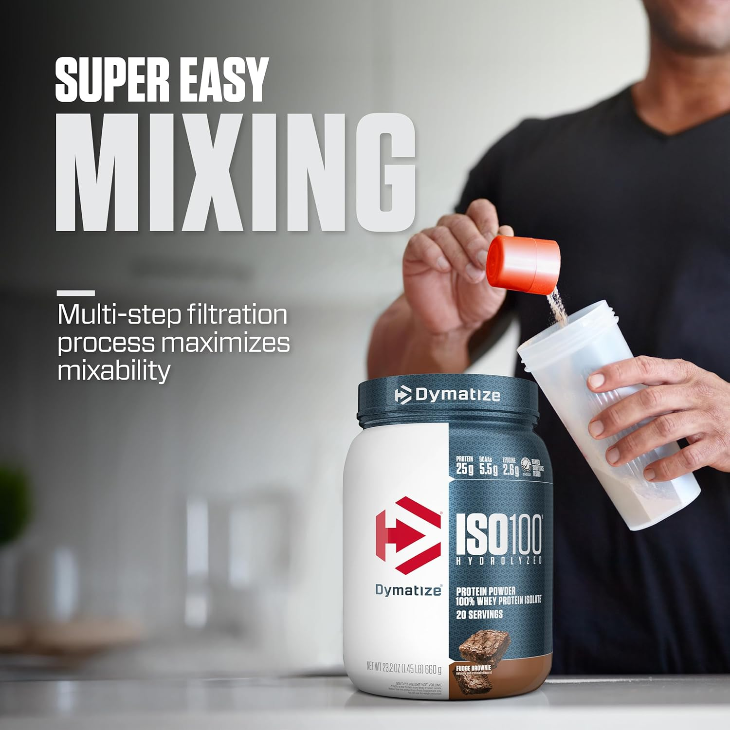 Dymatize Iso-100 Hydrolyzed Whey Protein Isolate 20 Serves Fudge Brownie 640 Gram