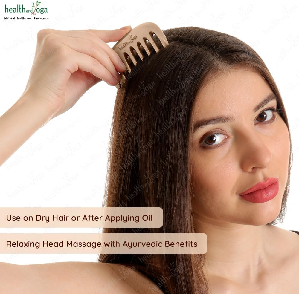 Healthandyoga Kansa Comb - Ayurvedic Healing Bronze Metal Hair Care Accessory - Detox Head Massage - Smoothens Hair, Clears Dandruff, Tones Scalp, Revitalises Hair Roots,Boosts Hair Regrowth, Relaxes image number 4