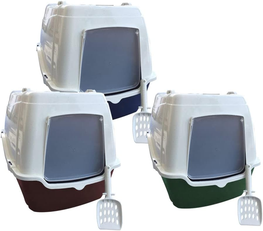 Front Open Portable Hooded Cat Toilet Litter Box Tray House with Handle & Scoop image number 1