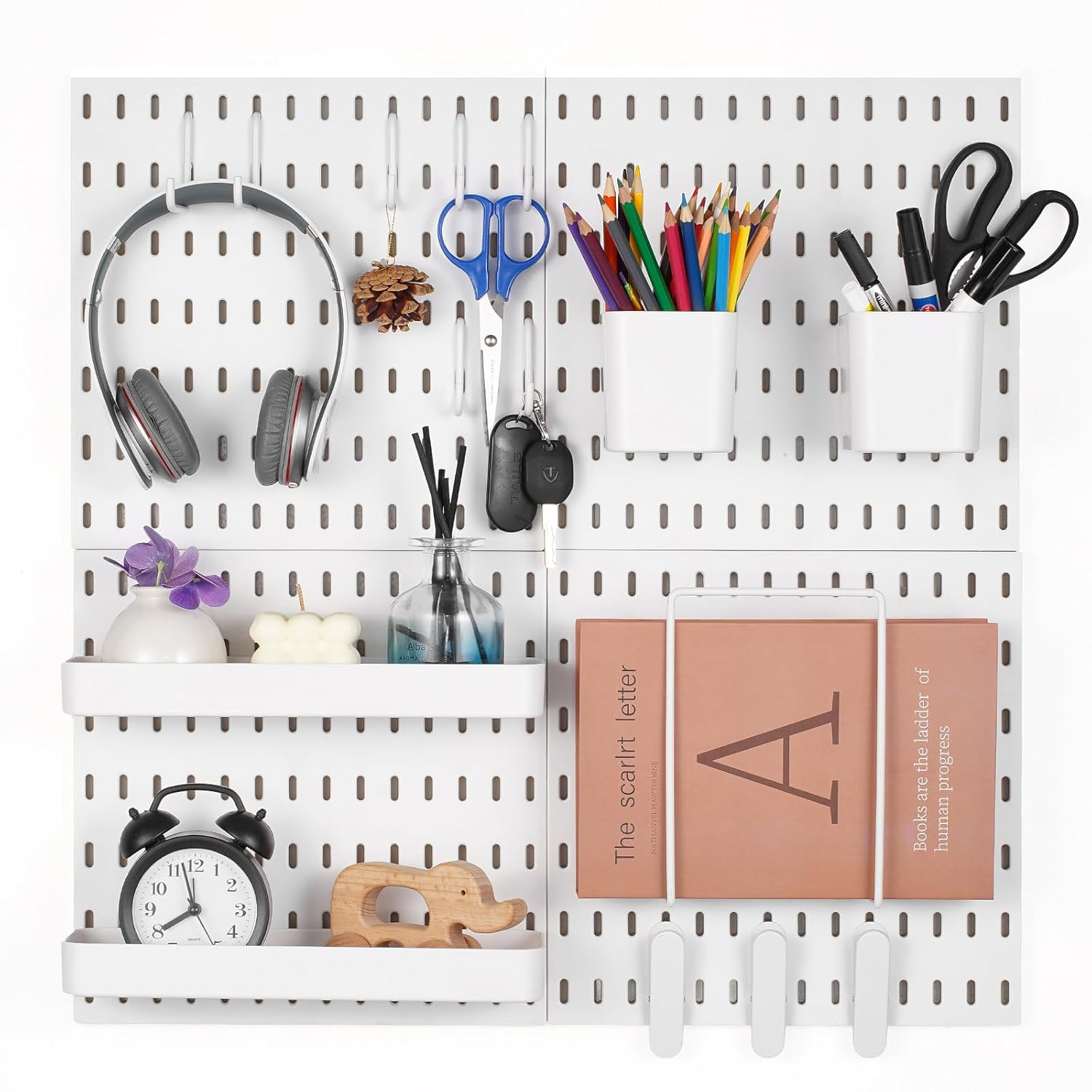 VEVOR Pegboard Combination Kit, 280 X 280 Mm Plastic Pegboard, 4 Panels, Peg Board Wall Organizer Kit with Accessories, for Garage Tool Storage Kitchen Living Room Craft Room Office Bathroom, White image number 6
