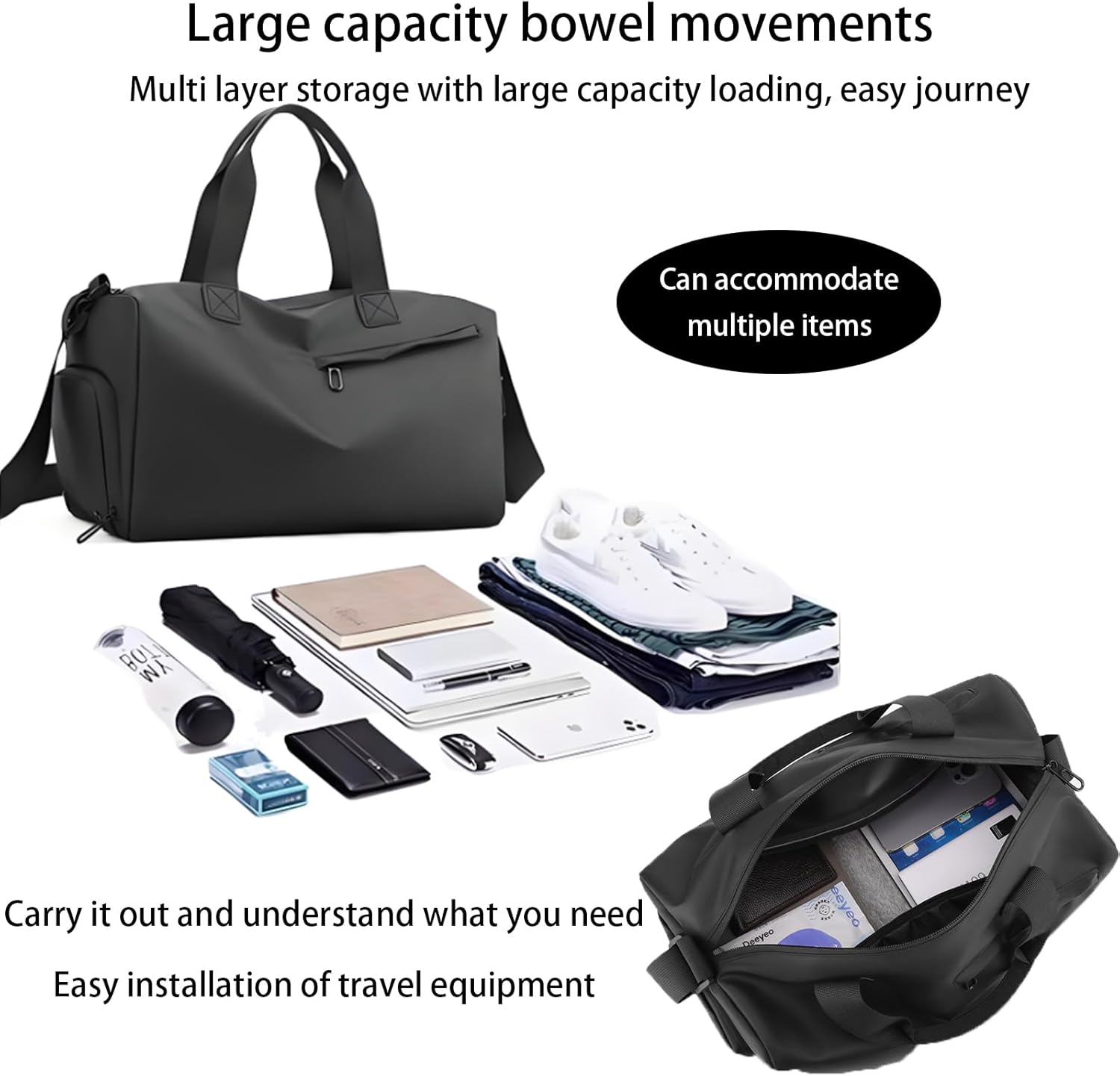 Sports and Fitness Bag, Black, Waterproof, 39X22X19Cm, with Independent Shoe Compartment, Dry and Wet Separation, Suitable for Fitness, Travel, Yoga image number 1
