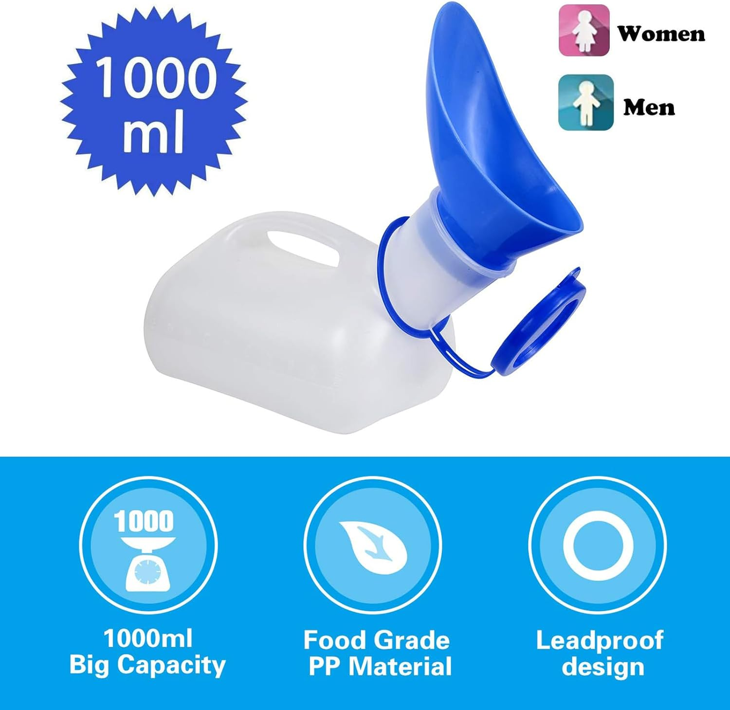 Unisex Urinal Bottle - Portable Urinal for Women & Men - Female Urinal with Lid - 32 Oz Female Urination Device - Women Pee Funnel Cup for Emergency, Travel, Truck Drivers, Car & Camping image number 1