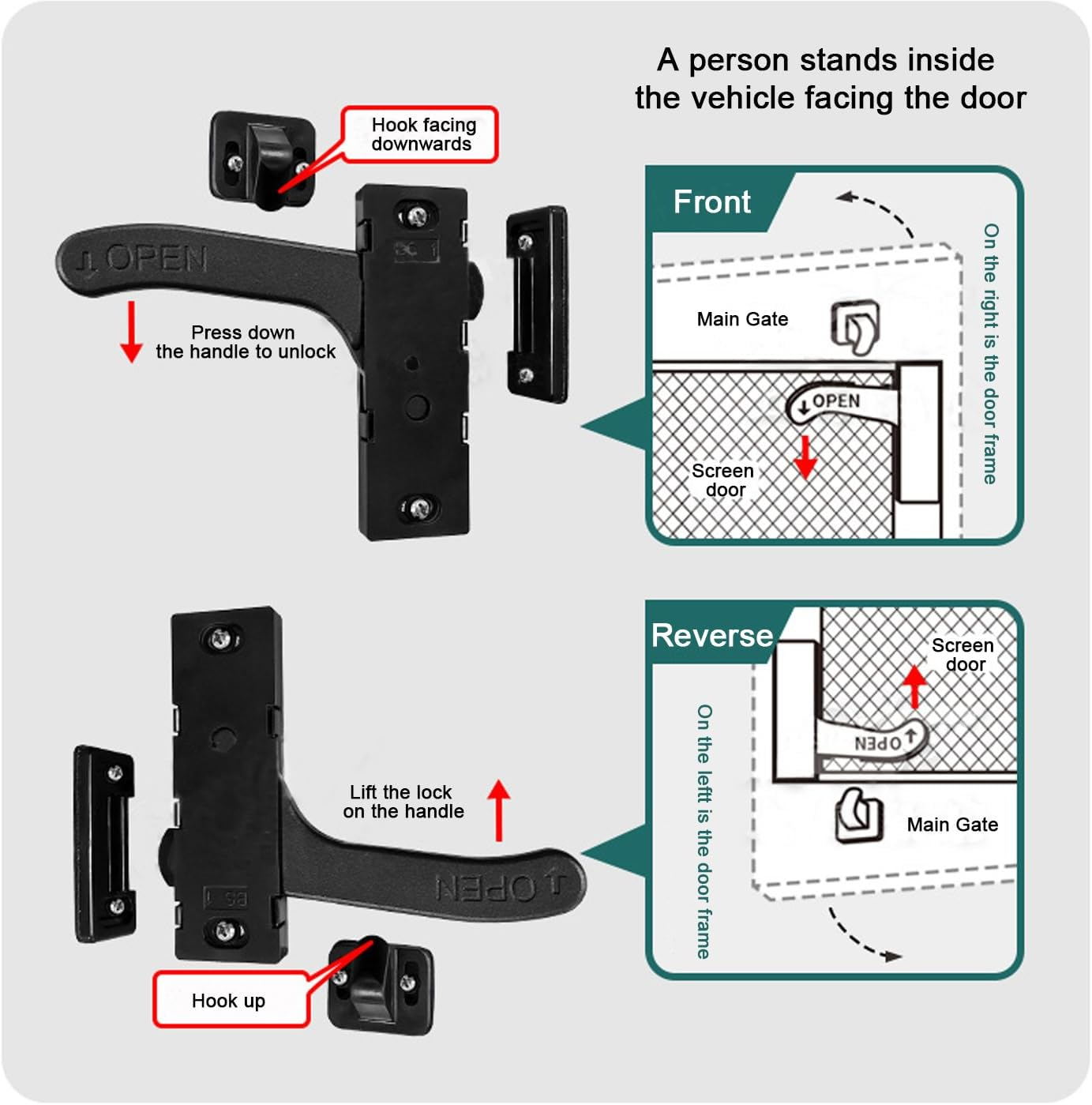 RV Screen Door Latch (Right Hand),Window Zinc Alloy Door Latch Handle Kit,Zinc Alloy Screen Door Handle Latch Replacement Kit for RV Camper,Motorhome,Travel Trailer image number 3