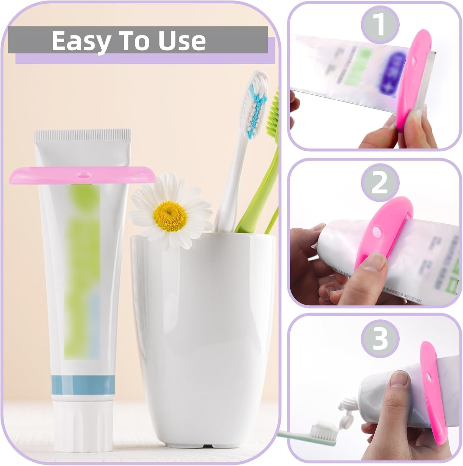 Plastic Toothpaste Tube Squeezer Roller, 4Pcs Plastic Tooth Paste Tube Squeezer Dispenser, Toothpaste Tube Squeezer Dispenser Roller for Bathroom, Color 3