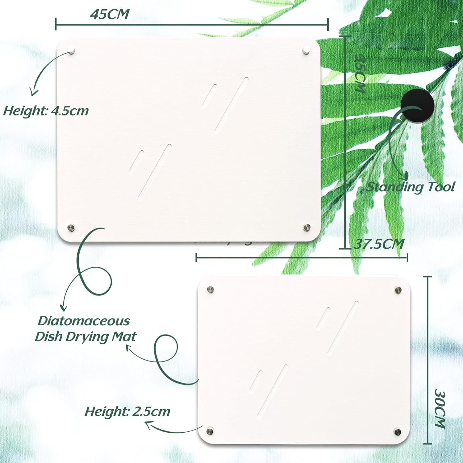 Marakruki Stone Dish Drying Mat for Kitchen Counter, Diatomite Dish Drying Mat, Quick Drying Diatomaceous Stone Kitchen Drying Mat, Chemical-Free Super Absorbent Dish Mat (35 X 45 Cm + 37.5 X 30 Cm) image number 6