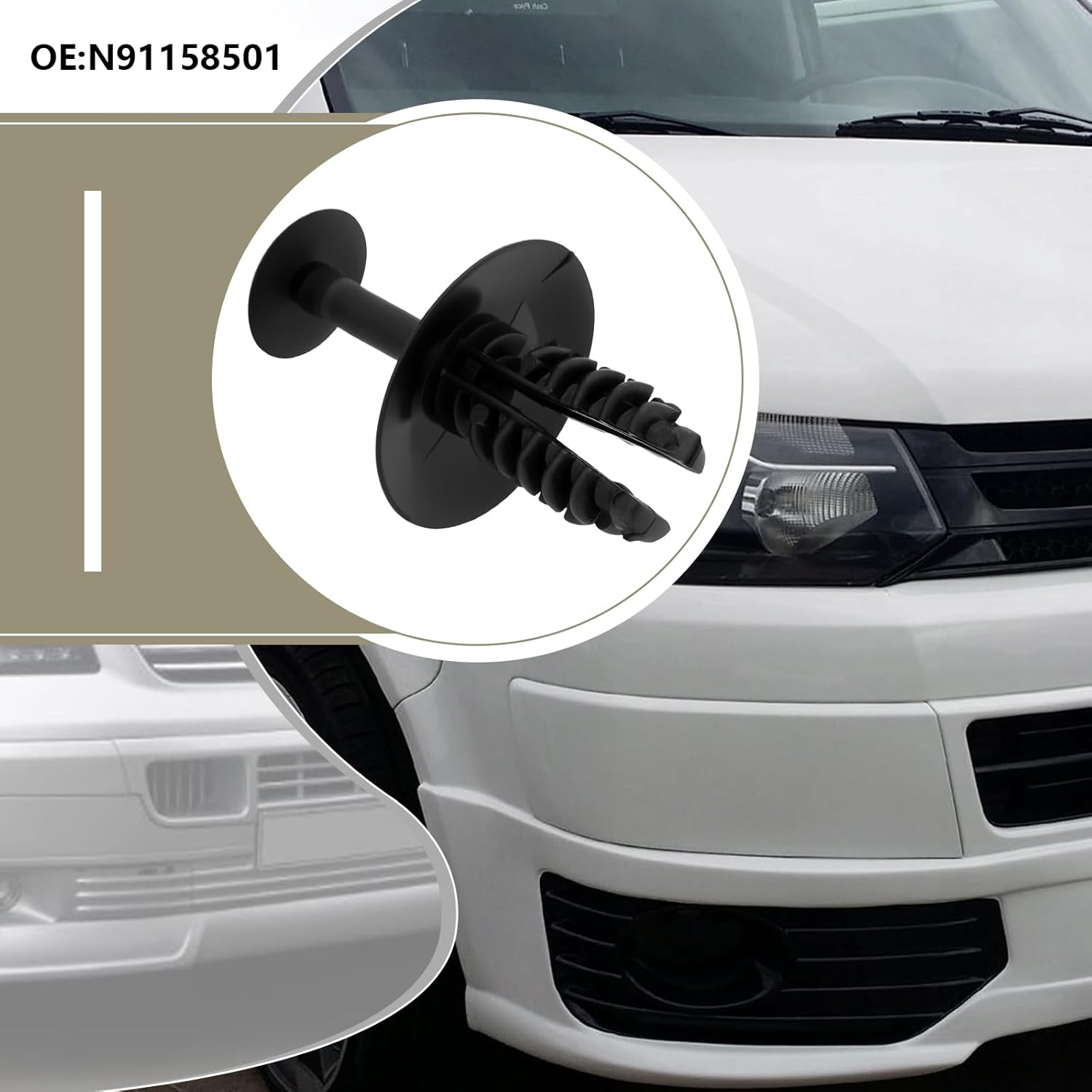 Ecsing Pack of 20 Car Slam Panel Clips Front Grille Clips Replacement Part N91158501 Internal Trims Clips Compatible with VW Transporter T5 T6(Some) image number 3