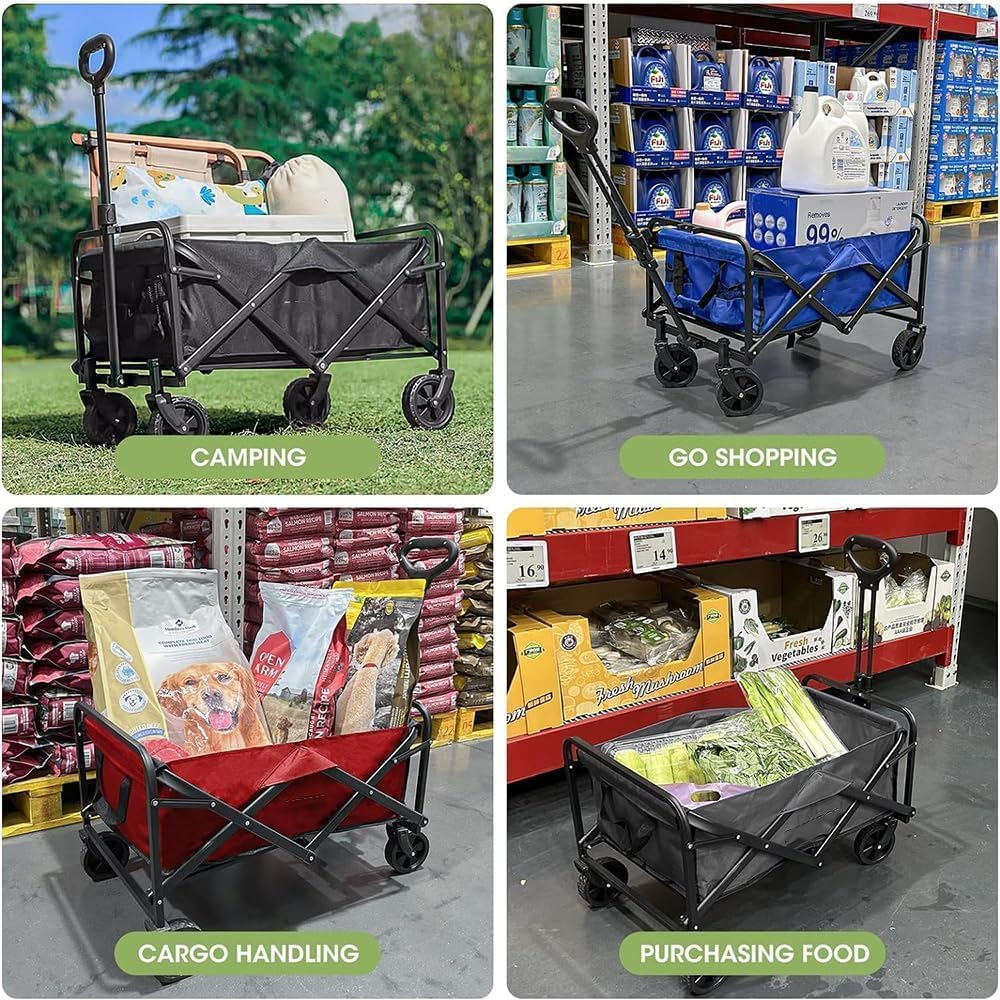 Garden Cart, Foldable Utility Vehicle, Collapsible Folding Outdoor Utility Wagon, Beach Wagon Cart with All Terrain Wheels & Drink Holders, Portable Sports Wagon for Camping, Shopping and Beach image number 2
