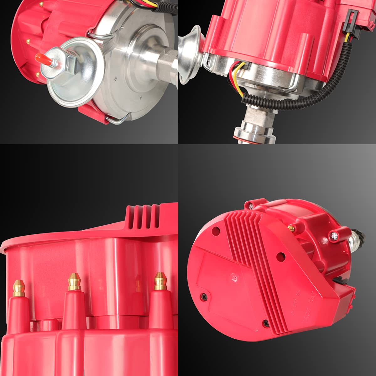 MAS Racing HEI Distributor&Spark Plug Wires & Free Pigtail Wire Harness Combo Kit Red Cap Replacement for Chevy 283 302 307 327 350 396 400 402 427 454 Gm SBC BBC 65K Coil 7500RPM Chevrolet C10 GMC V8