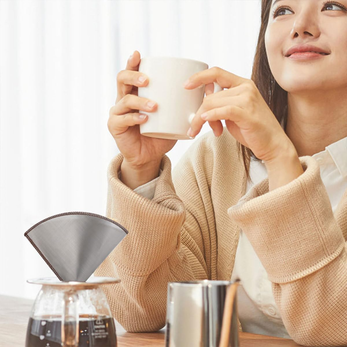 Ipetboom 2Pcs 304 Stainless Steel Coffee Filter Mesh, Fine Reusable Cone Coffee Strainer for 1-4 Cups, Portable Espresso Filter Screen for Home and Travel Brewing image number 6