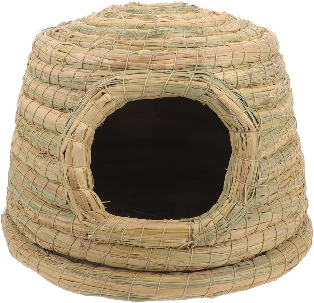 AIMALL Hand-Woven Grass Nest 10.23X5.51X13.77In Natural Straw House for Rabbit Guinea Pig Totoro Chicken Squirrel Hideout Four Seasons Breeding Shelter for Small Animals image number 3