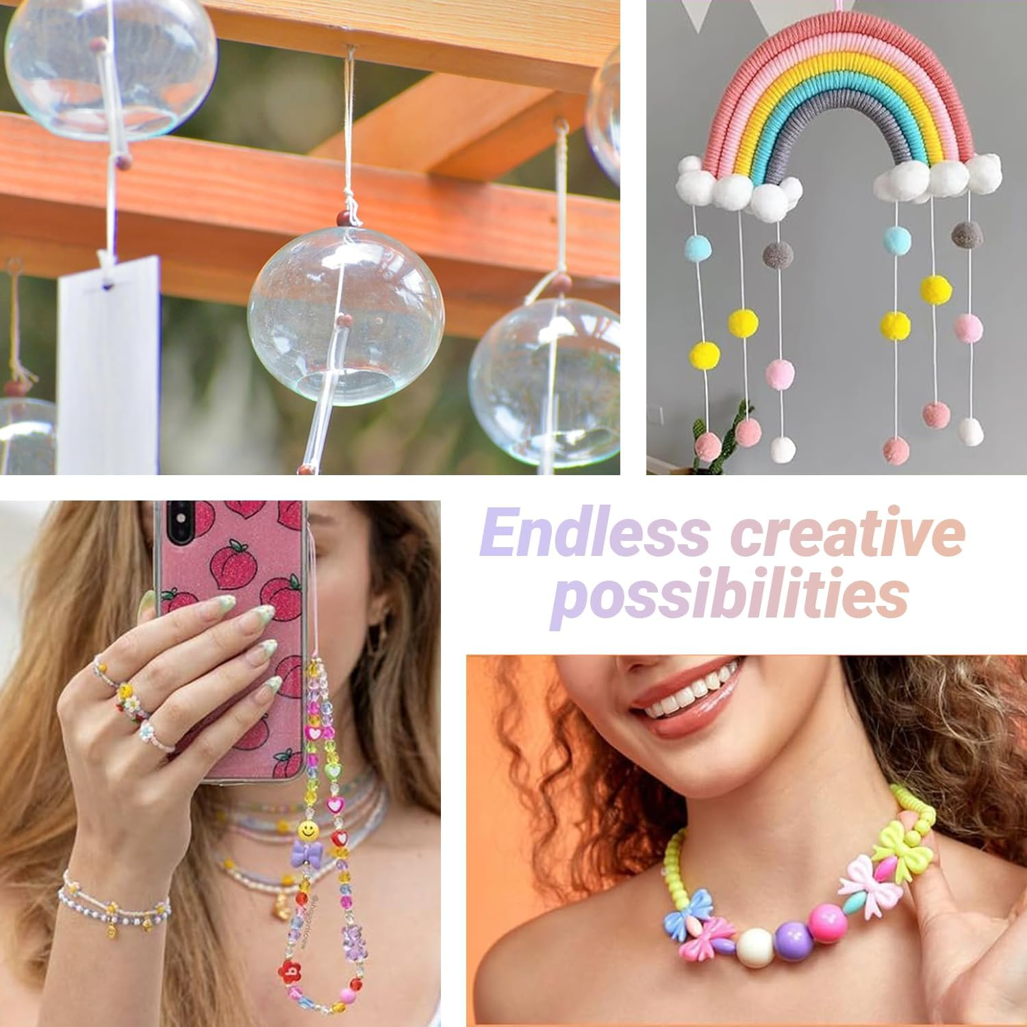 JOWILIN Elastic String for Bracelets, 2 Roll 1.2Mm 100M Sturdy Stretchy Bracelet String, Durable Elastic Cord for Jewelry Making, Beading, Necklaces, Sewing, Crafts (White) image number 5