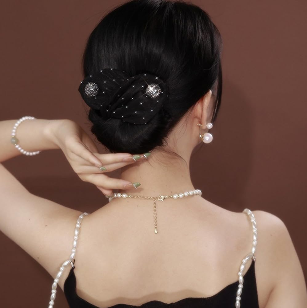 Rhinestone Hair Bun Maker Deft Bun Hair Bands Deft Hair Twist Bun Tool Lazy Hair Curler Bun Maker Hair Donut Styling Accessories for Women Girls(Black) image number 3