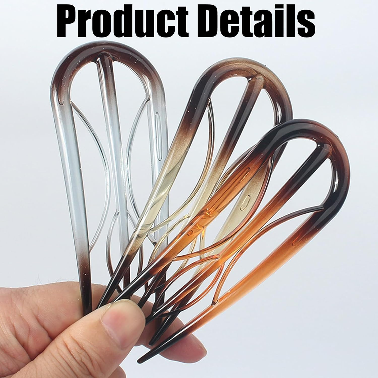 6 Pcs U Shaped French Hair Pins with Internal Teeth,Retro Fork Hair Pin,Frosted & Tortoise Shell French Hair Pins, French Hair Clips for Women Thin Buns and Twist Hairstyles image number 2