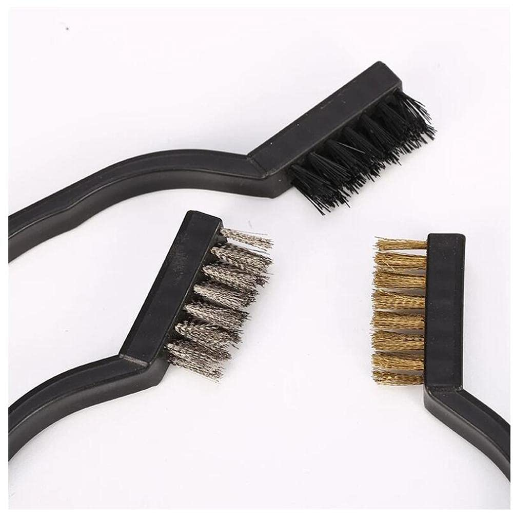 Haobase 6Pcs Wire Brush (Stainless Steel+ Brass+Nylon) Scratch Brush, Curved Handle Masonry Brush Wire Bristle for Cleaning Welding Slag Rust Dust and Outdoor Drill Grill image number 2