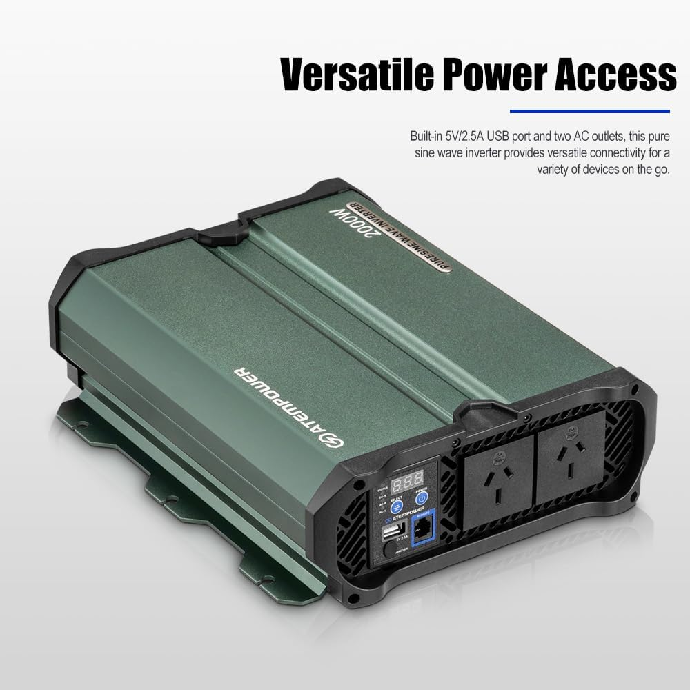 Atem Power 2000W/4000W Pure Sine Wave Inverter 12V to 240V, Unwavering Power with LCD Display & Multi-Protection, Built-In 2 AC Outlets, USB Port & Silent Smart Cooling System for Off-Grid image number 1