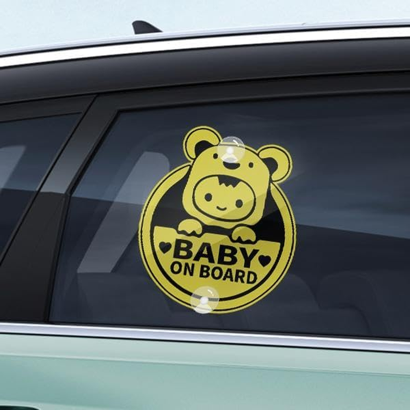 Assured Signs Baby on Board Sign with Suction Cups,Baby Safety Warning Decal for Cars- Bright Yellow, Durable and Strong Suction (Bear Baby on Board) image number 6