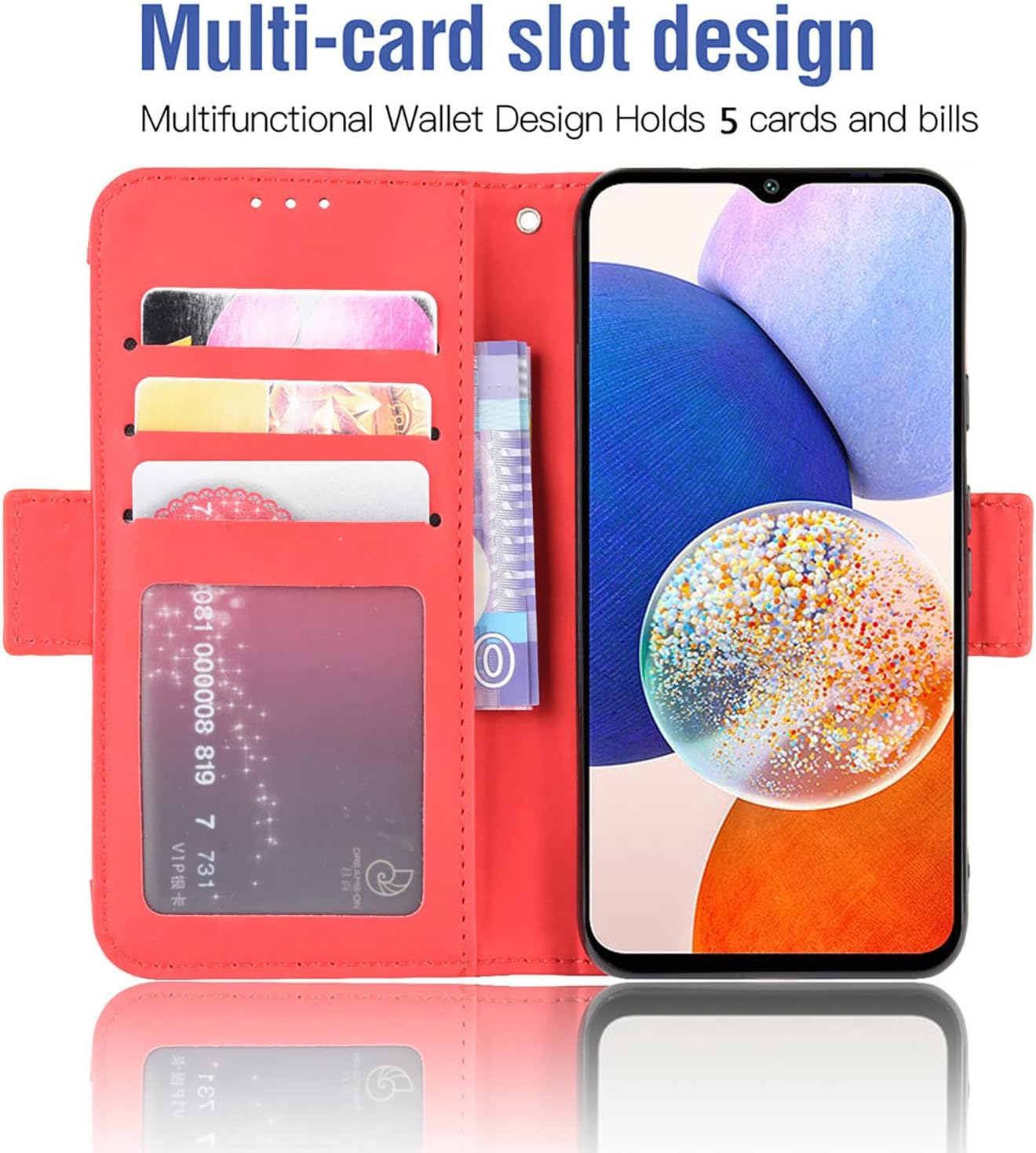 Asuwish Compatible with Samsung Galaxy A14 5G Wallet Case and Tempered Glass Screen Protector Card Holder Stand Leather Flip Cell Accessories Phone Cover for Gaxaly a 14 2023 14A Women Men Red image number 4